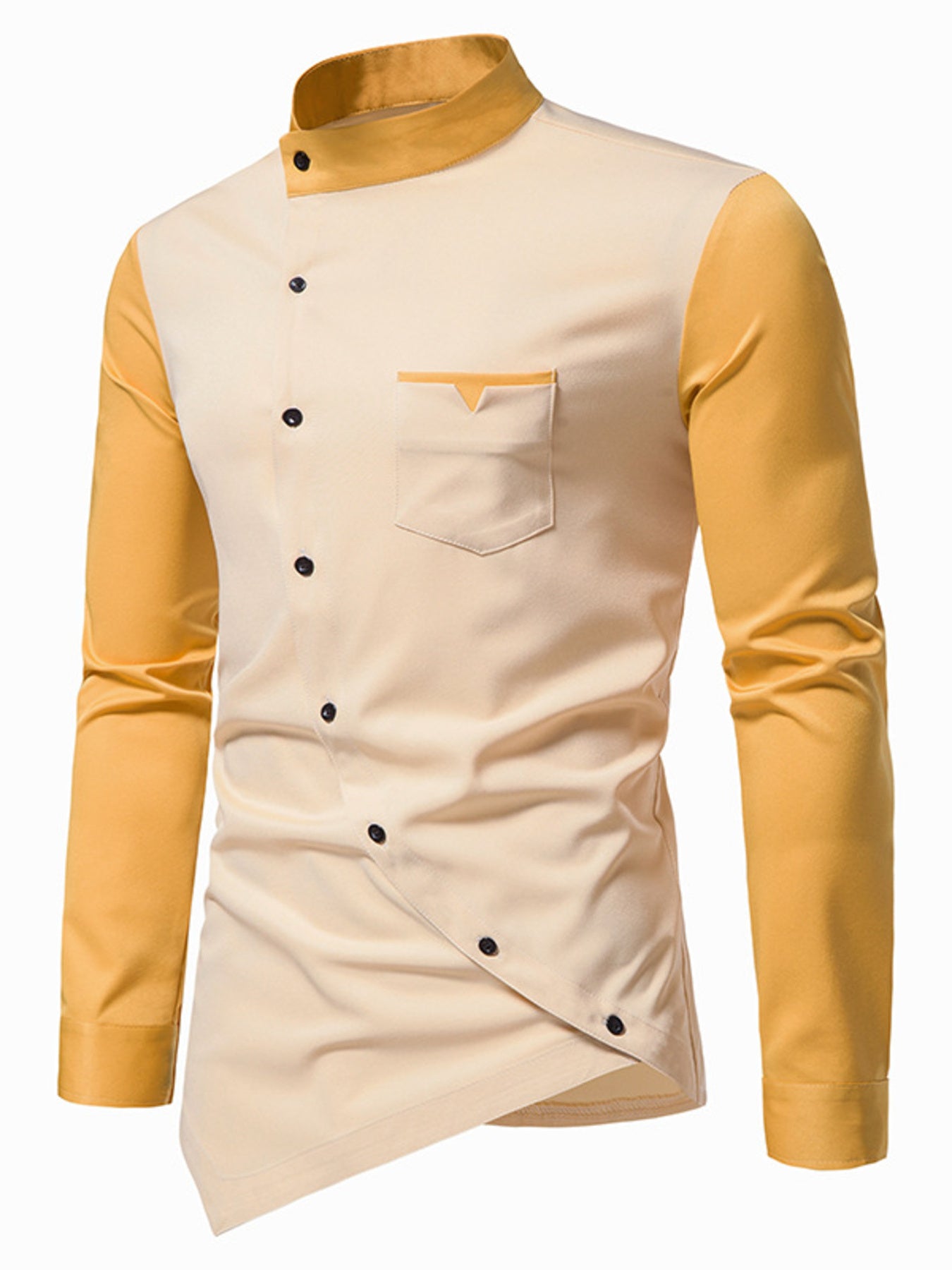 Men's Asymmetrical Button-Down Long Sleeve Shirt - cas7m