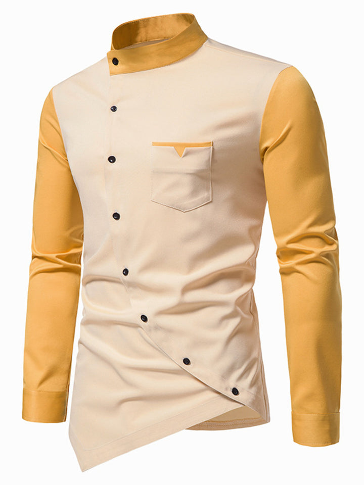Men's Asymmetrical Button-Down Long Sleeve Shirt - cas7m