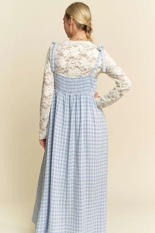 Davi & Dani Plaid Smocking Sleeveless Maxi Dress - cas7m