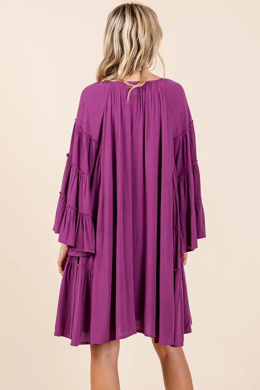 Mittoshop Frill Tie Neck Bell Sleeve Dress - cas7m