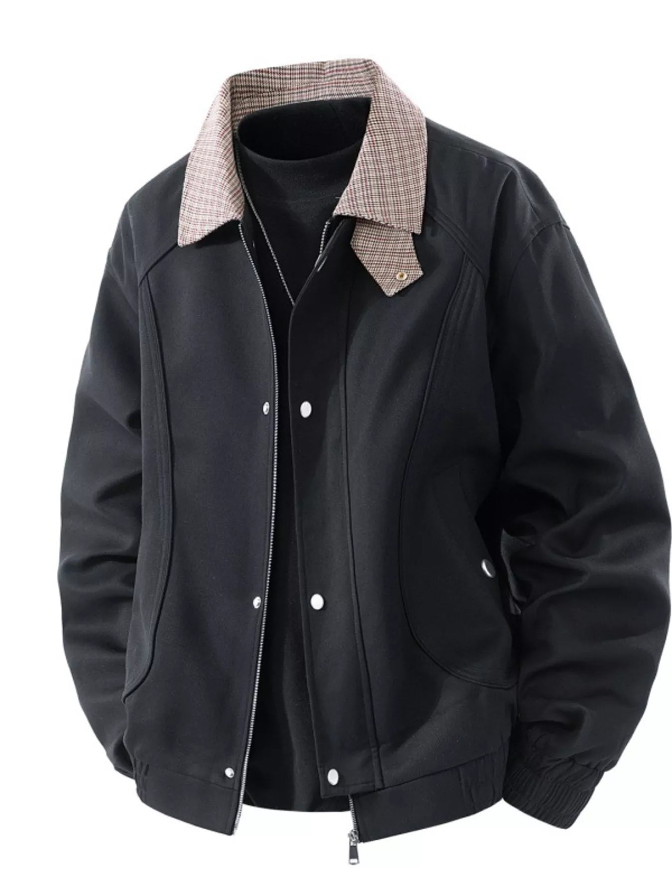 Men's Plus Size Casual Plaid Collar Zip Up Jacket - cas7m