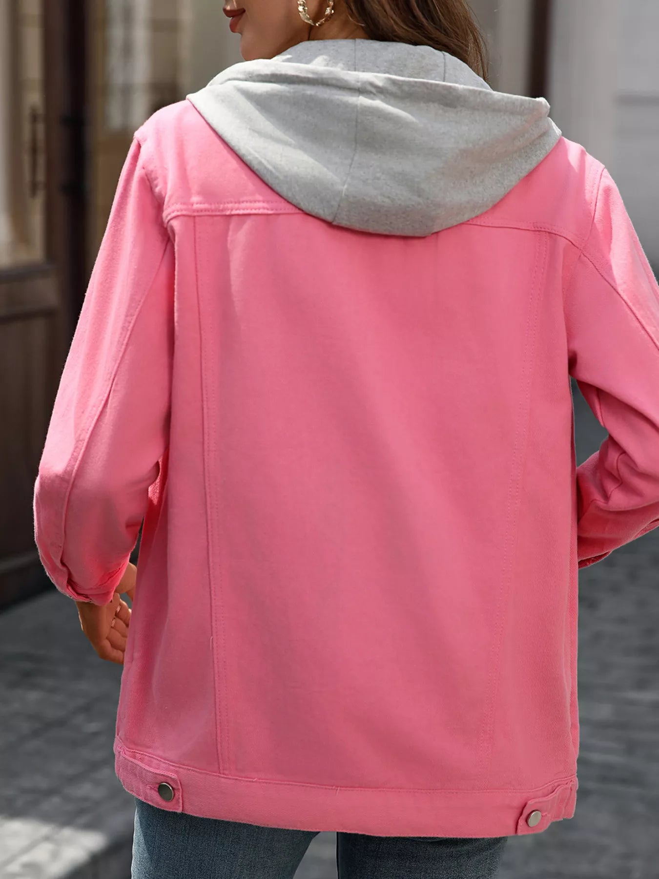Button Up Long Sleeve Denim Jacket - cas7m