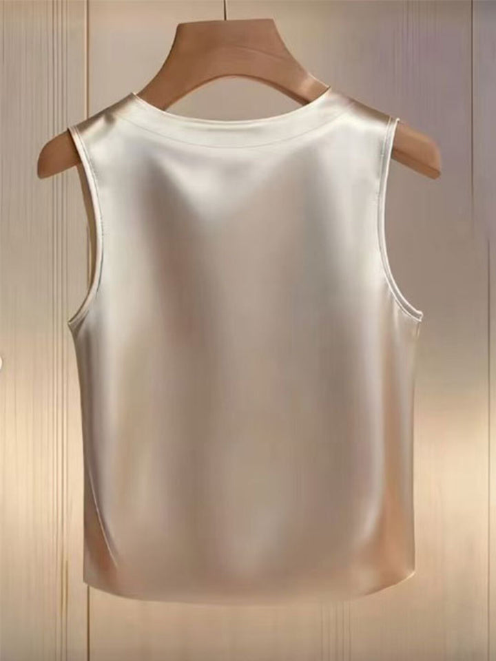 Pearl Embellished Satin Tank Top - cas7m