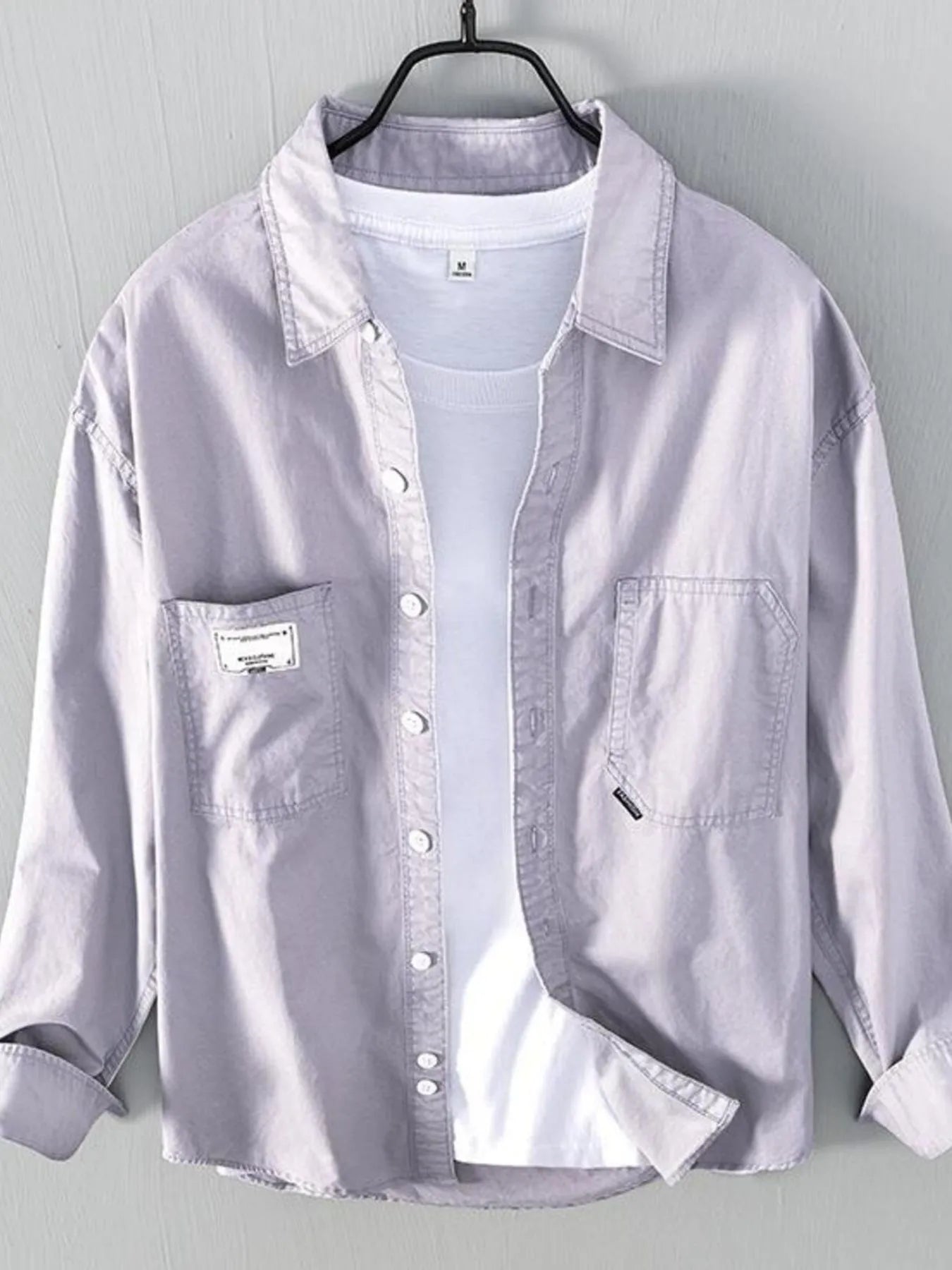 Men's Plus Size Button Up Long Sleeve Shirt - cas7m