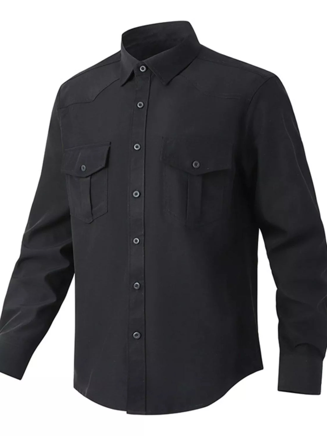 Men's Solid Color Long Sleeve Button-Up Shirt - cas7m