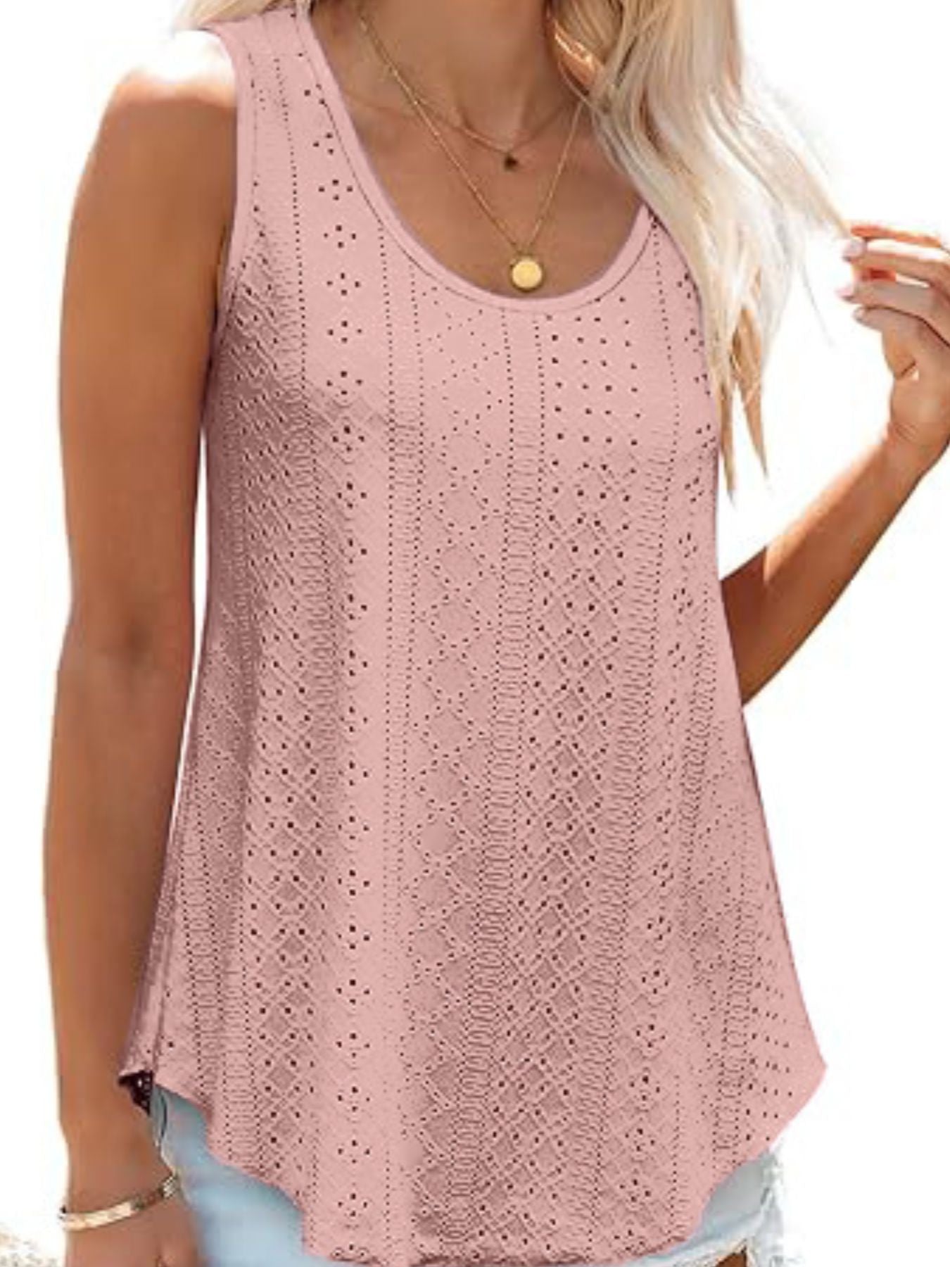 Eyelet Scoop Neck Tank - cas7m