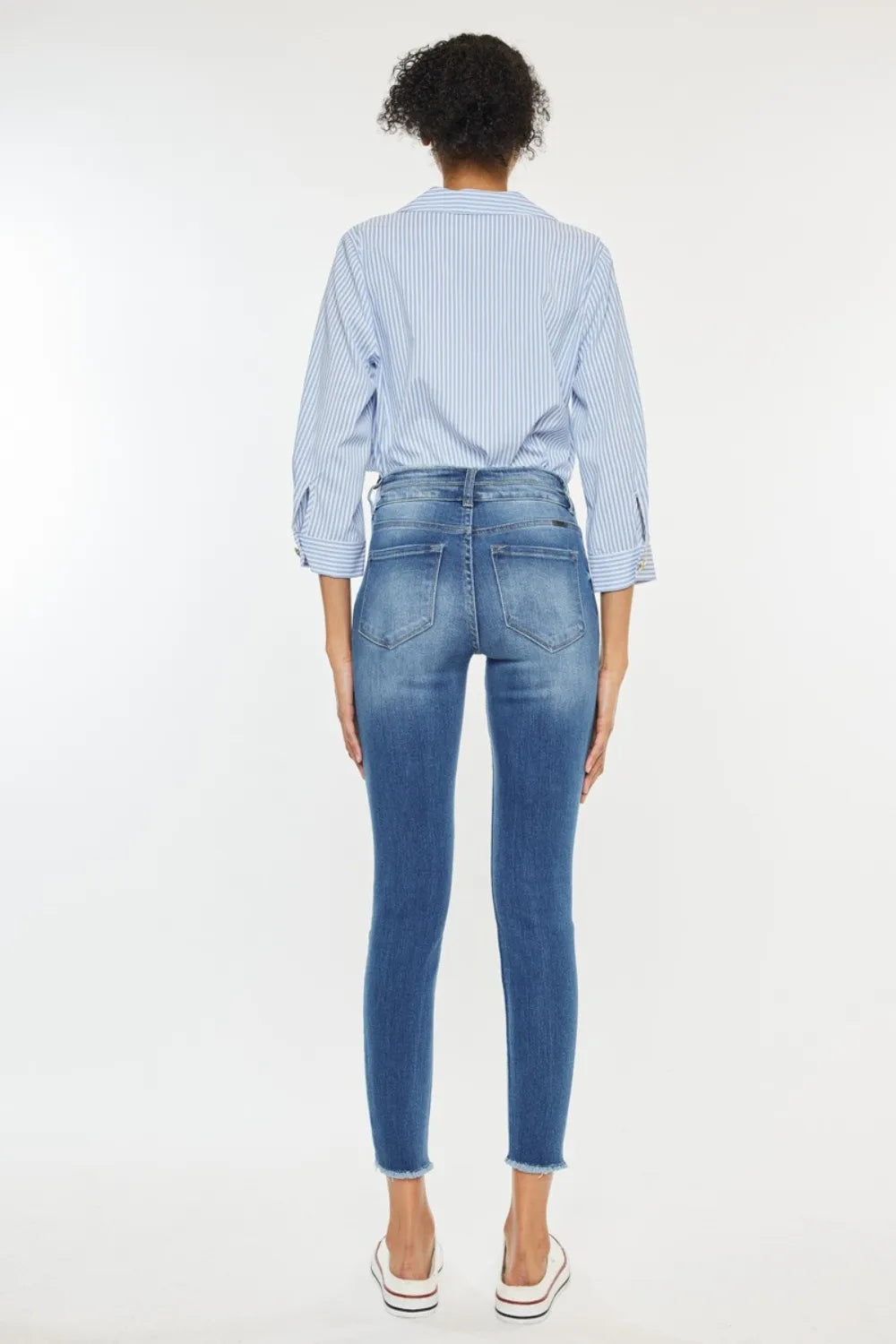 Kancan Distressed Raw Hem High Waist Jeans - cas7m