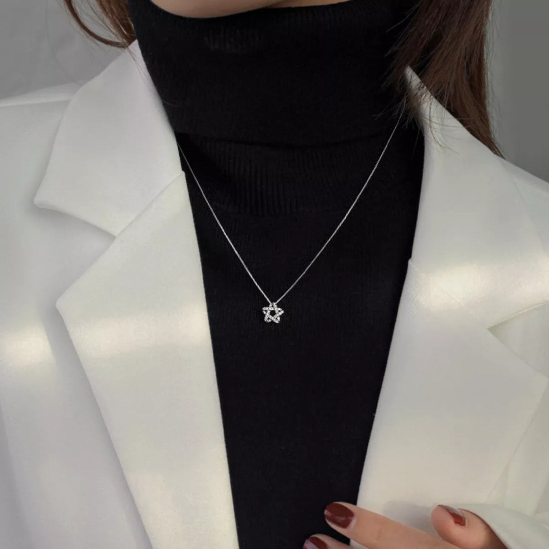 925 Sterling Silver Zircon Star Necklace - cas7m