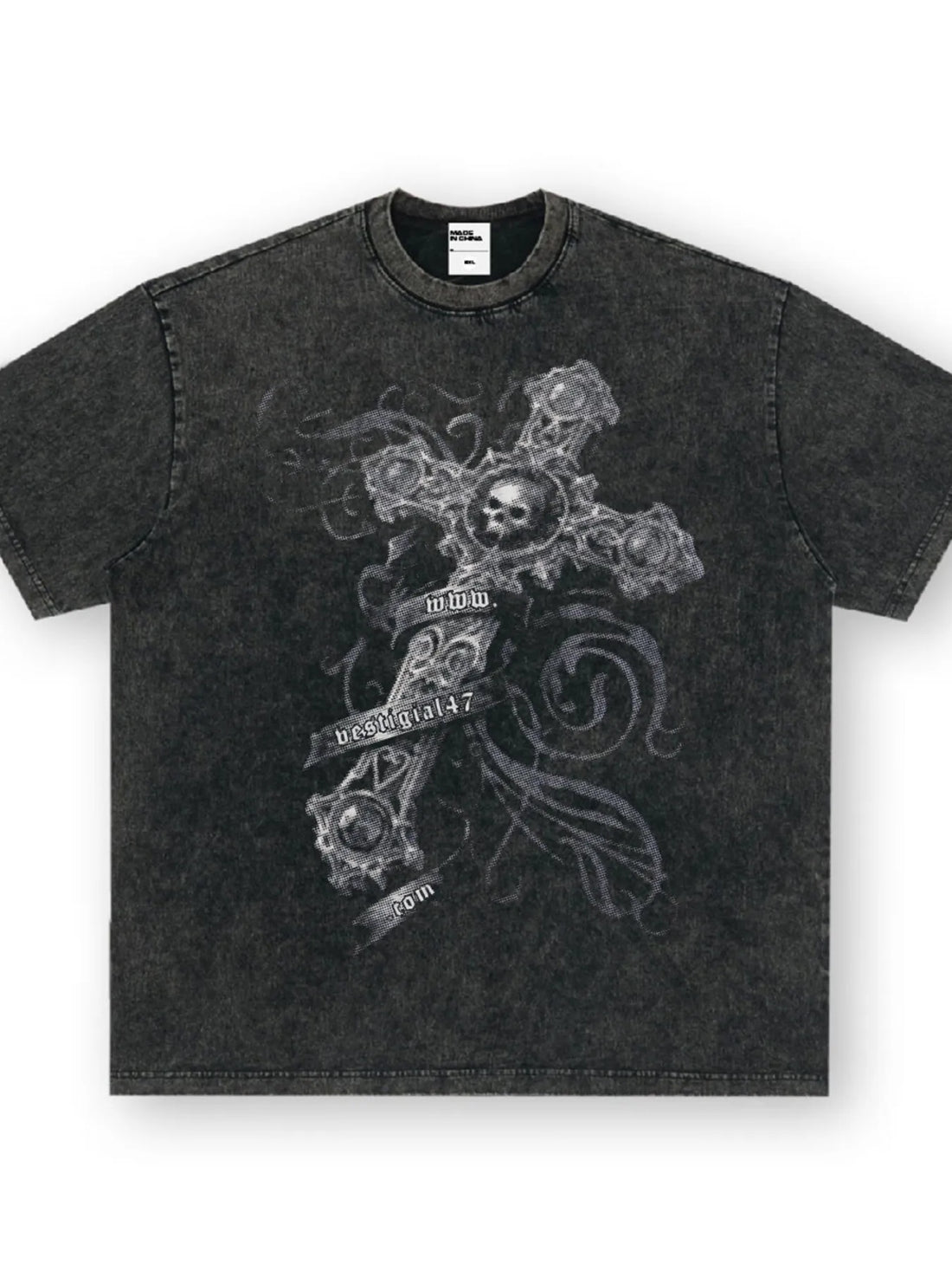 Men's Skull Cross Graphic Oversized T-Shirt - cas7m