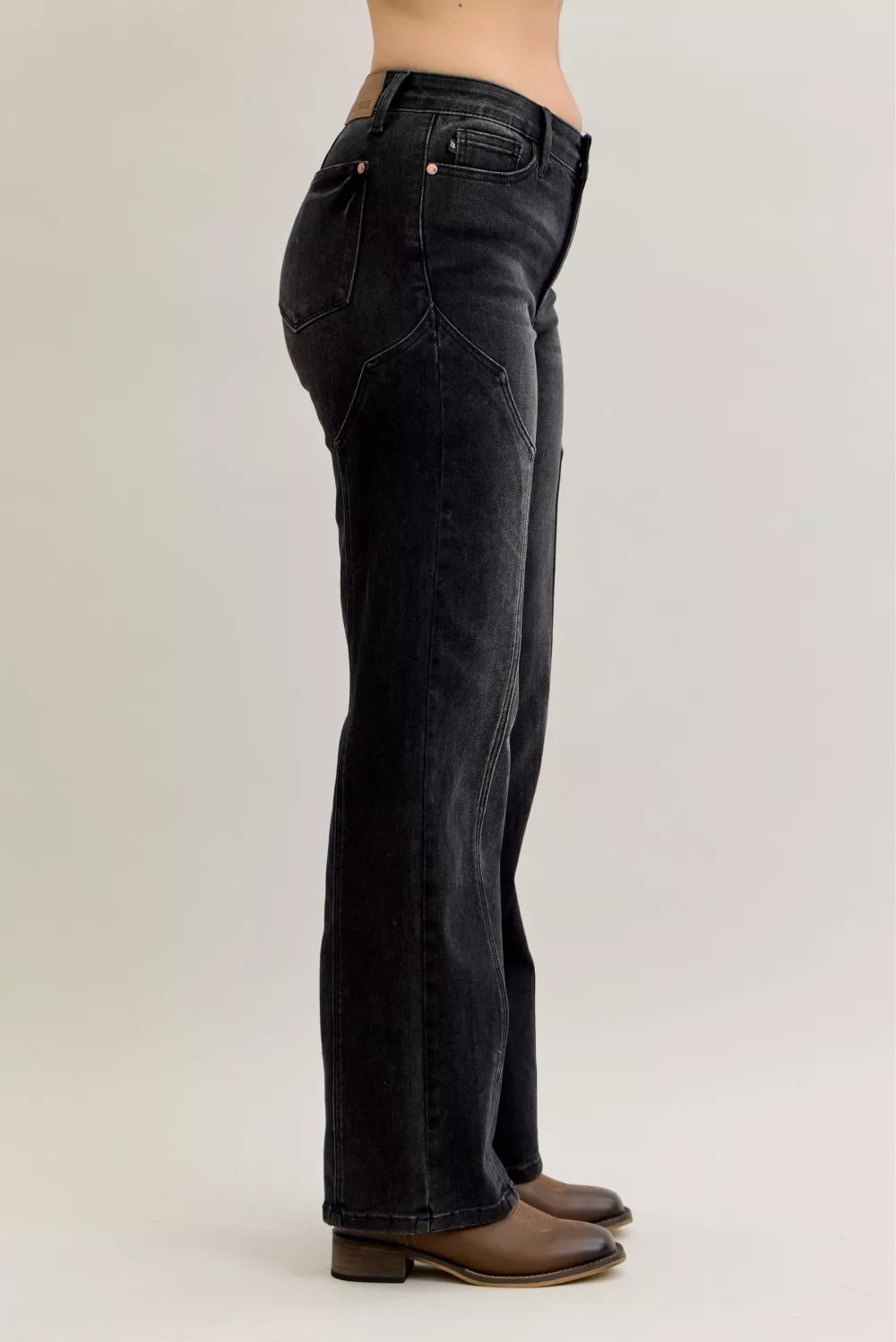 Judy Blue Mid Rise Straight Western Seam Detail Jeans - cas7m