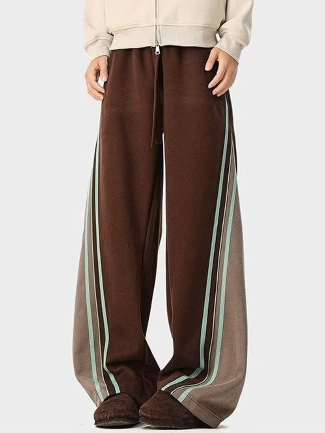 Men's Plus Size Striped Drawstring Wide Leg Casual Pants - cas7m