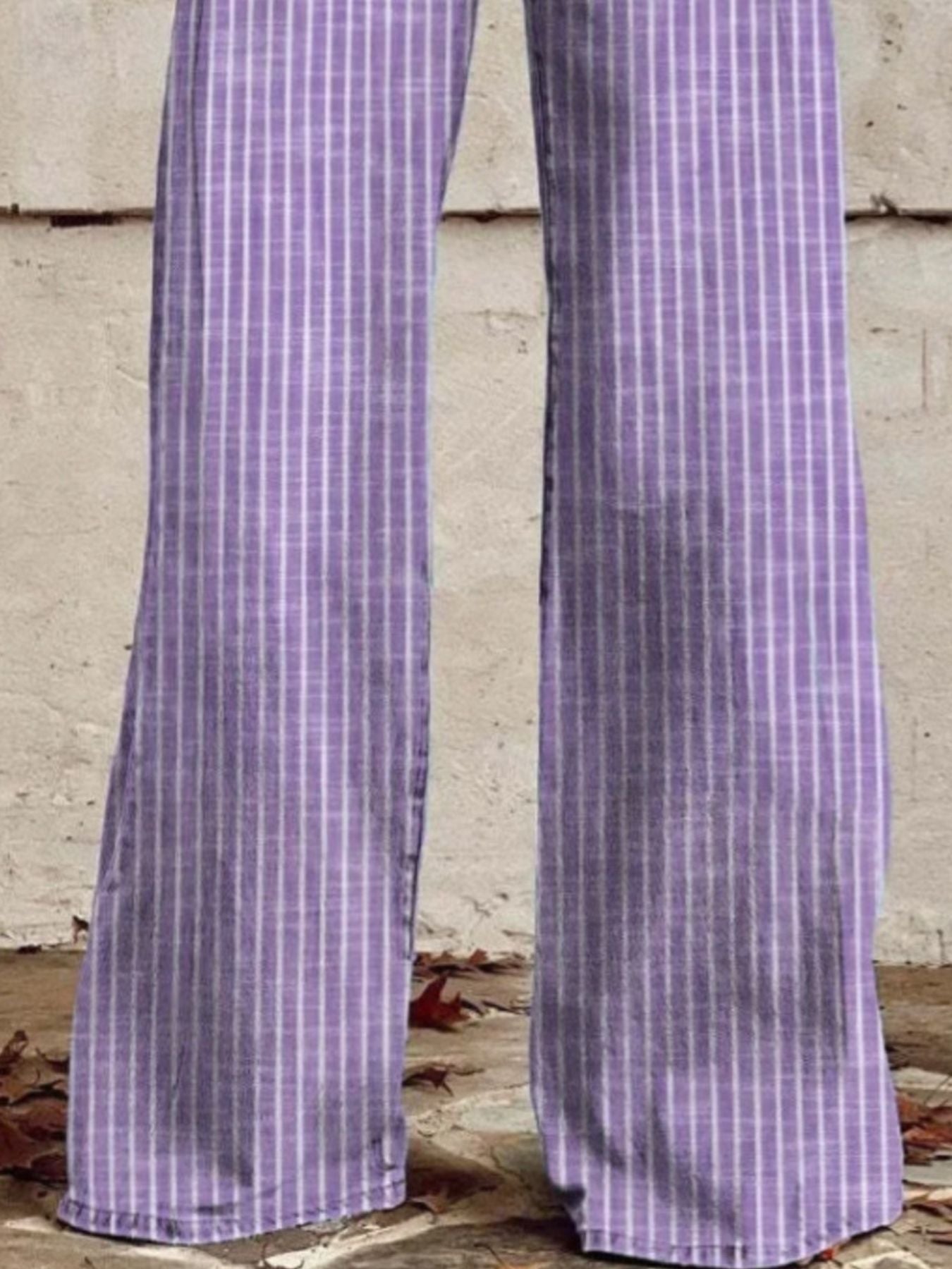 Striped High-Waisted Wide Leg Jeans - cas7m