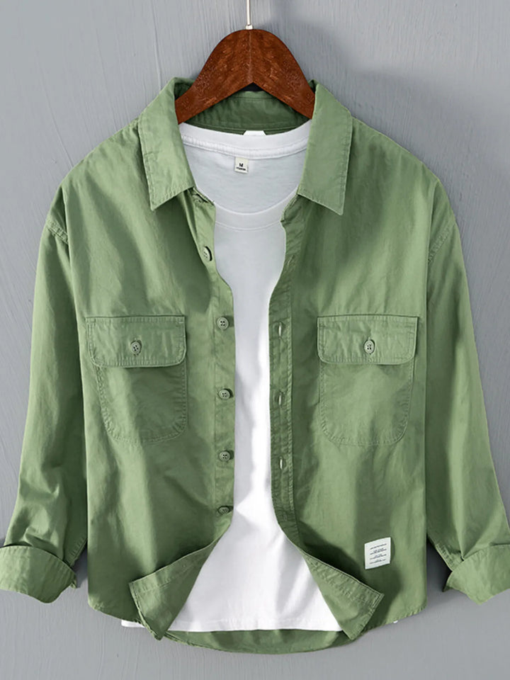 Men's Plus Size Button Up Long Sleeve Shirt - cas7m