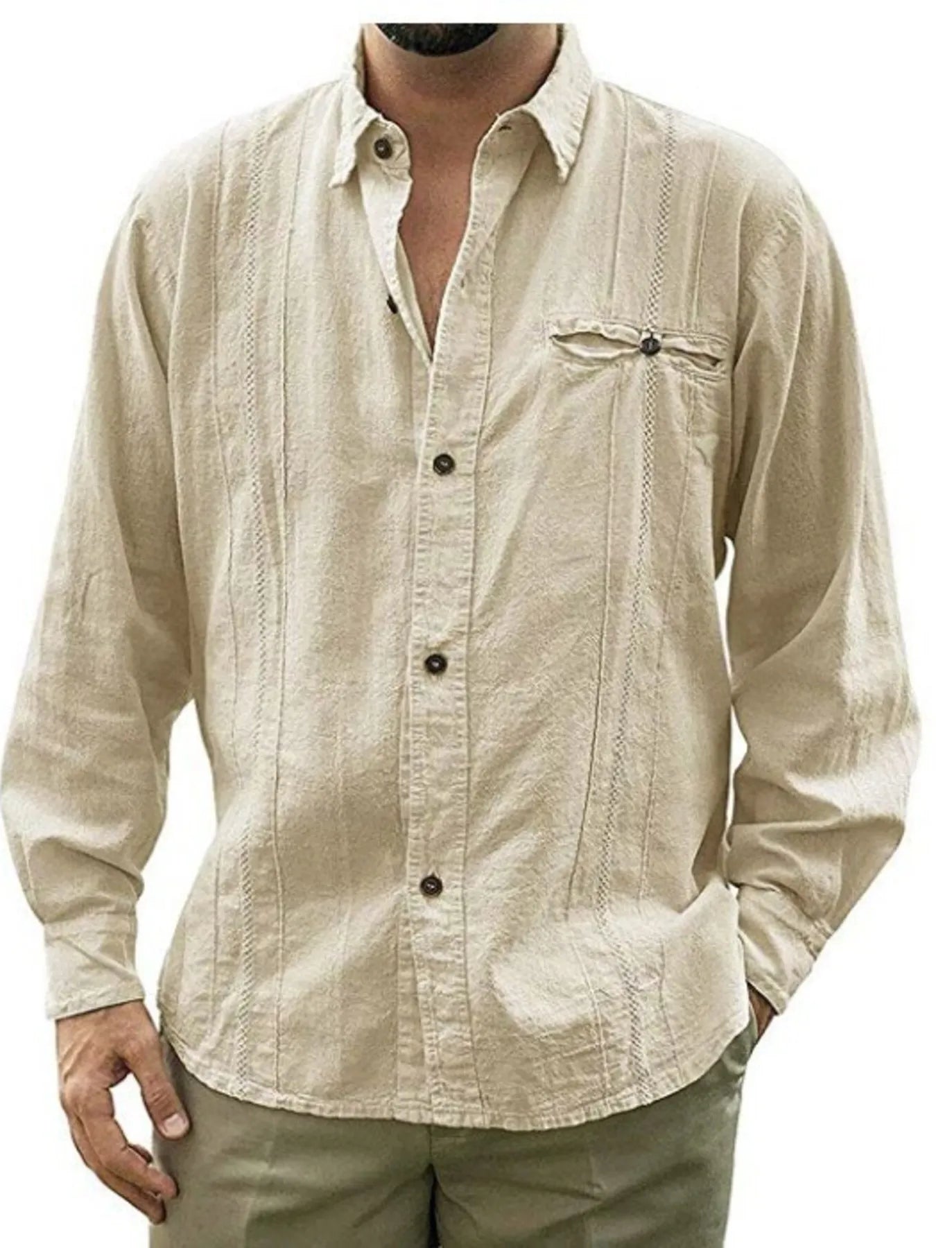 Men's Plus Size Button Up Long Sleeve Shirt - cas7m