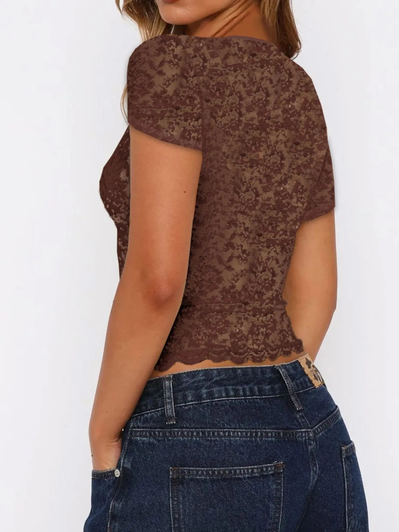 Lace Short Sleeve T-Shirt - cas7m
