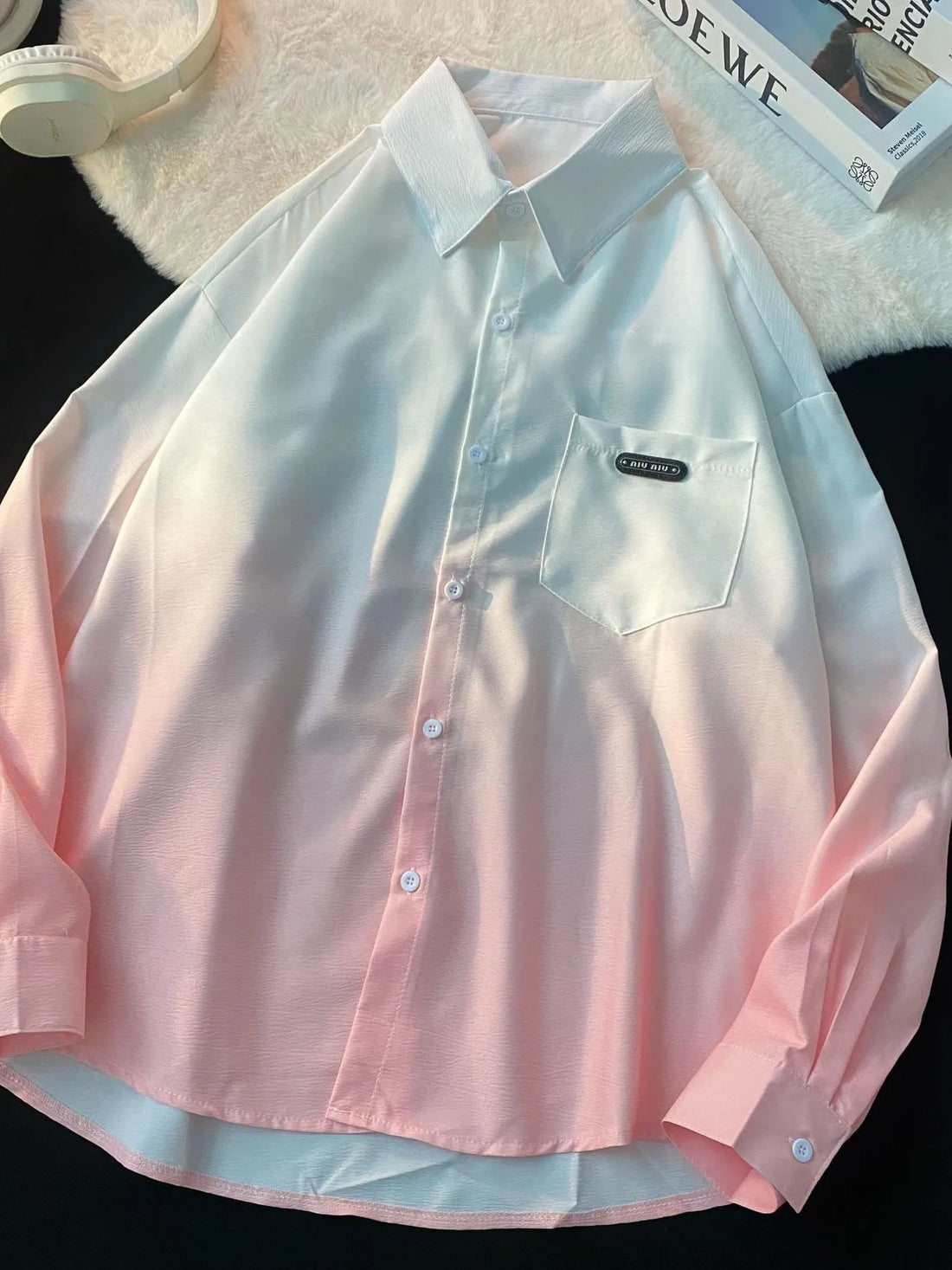Men's Plus Size Gradient Long Sleeve Button-Up Shirt - cas7m