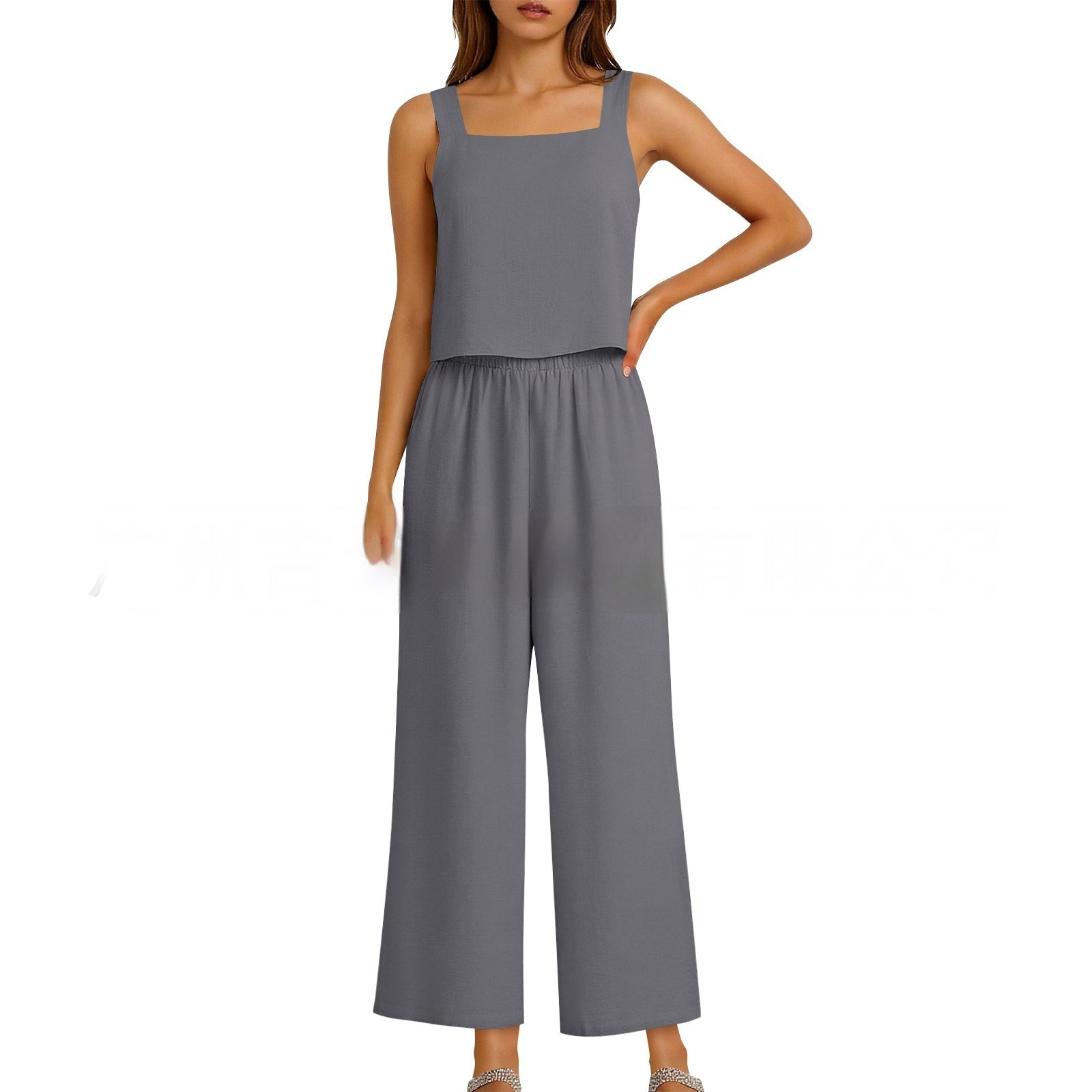 European And American-style Sleeveless Vest And Wide-leg Pants Set For Women - cas7m