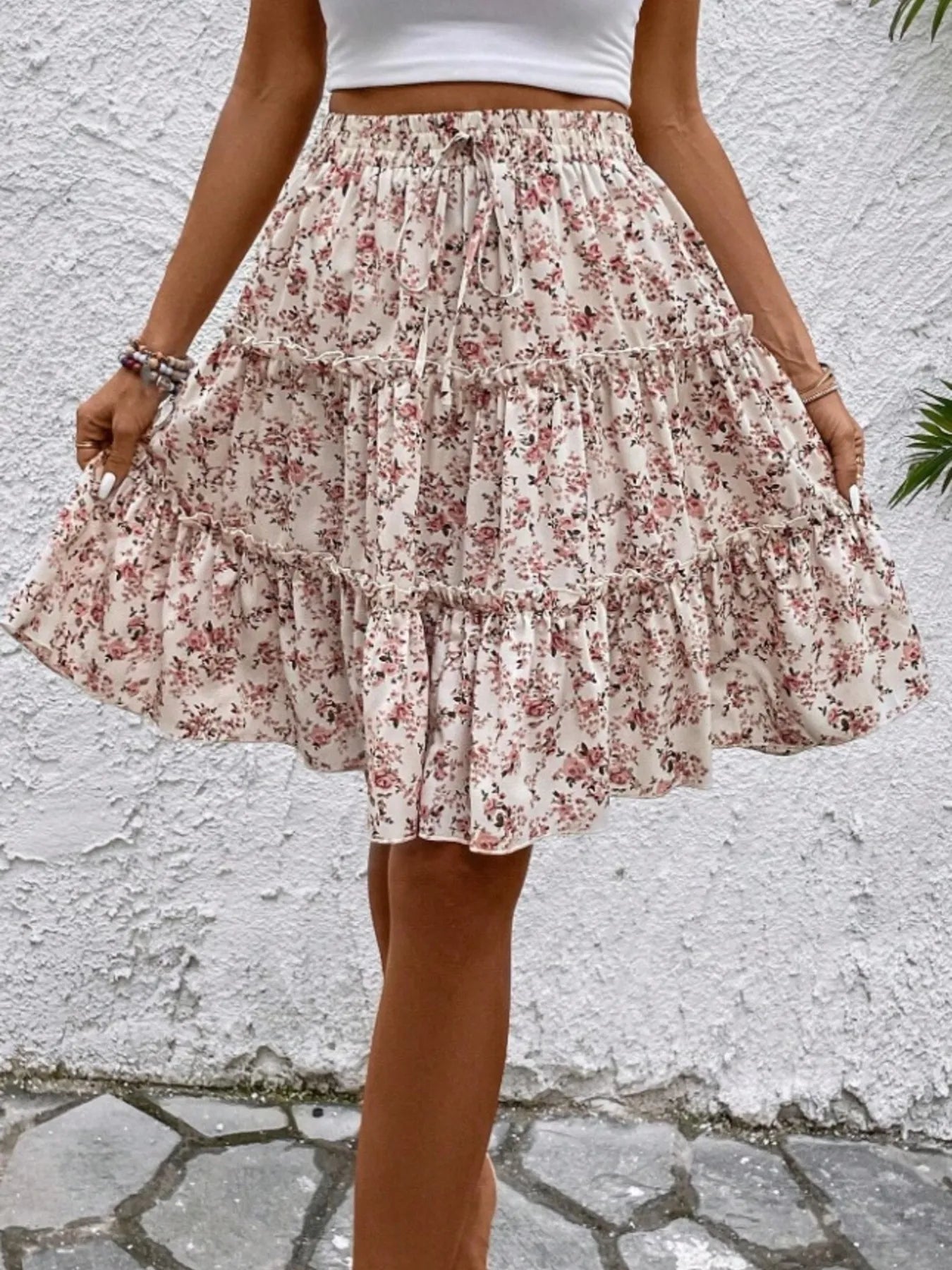 Floral Print Midi Skirt - cas7m