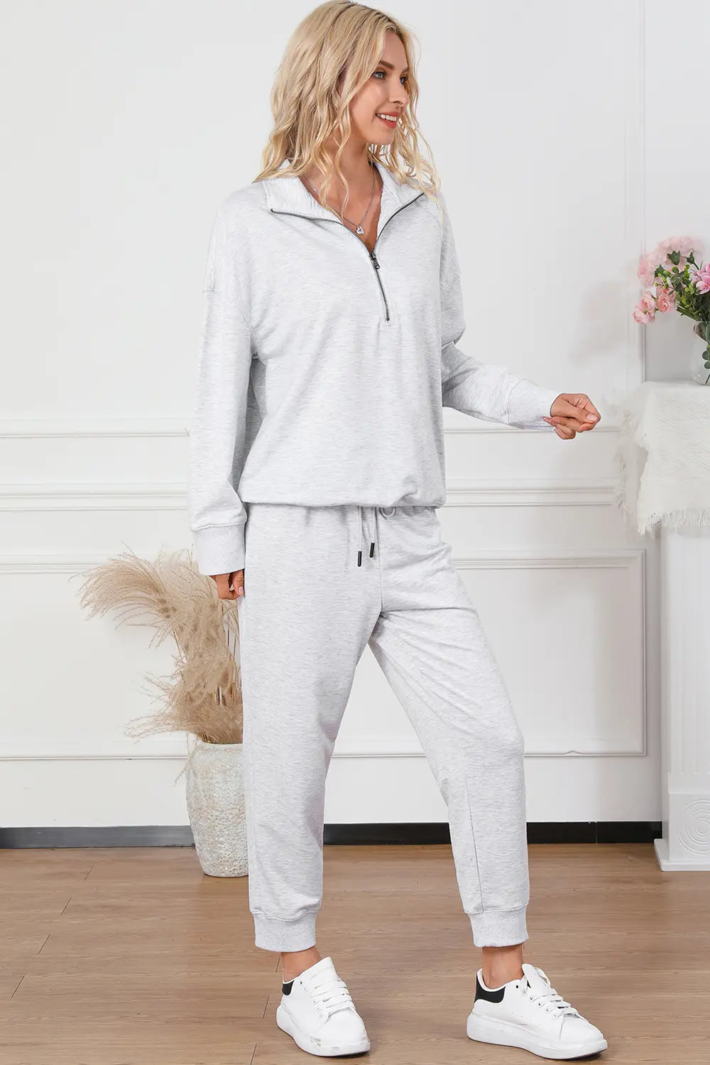 Half Zip Sweatshirt and Drawstring Sweatpants Set - cas7m