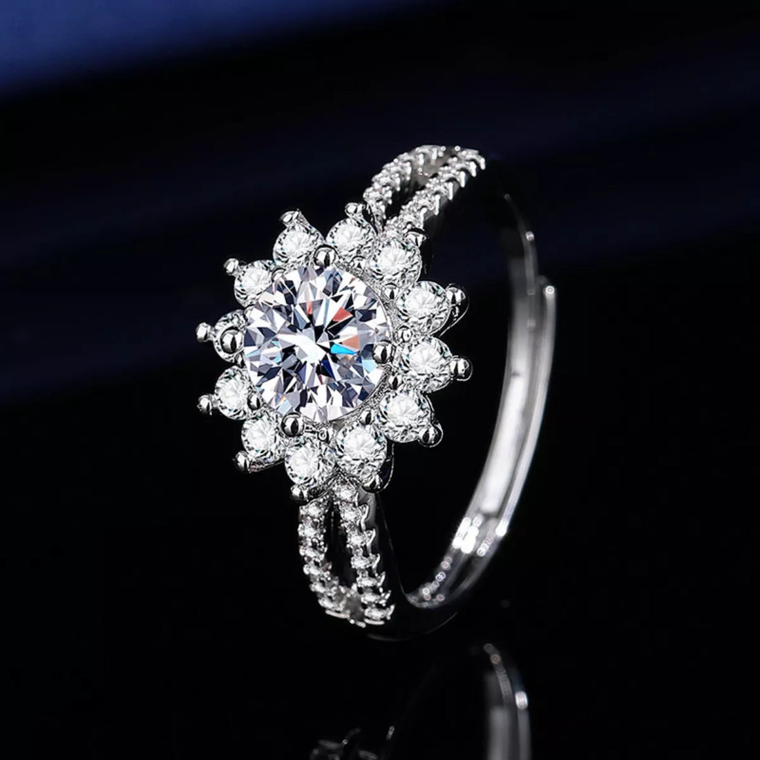 1 Carat Moissanite 925 Sterling Silver Flower Ring - cas7m