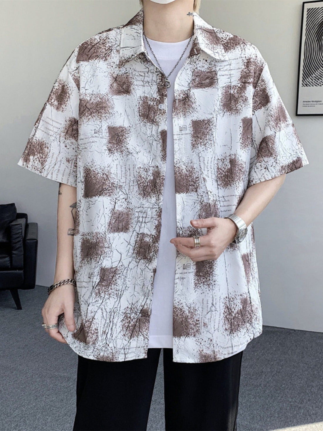 Men's Plus Size Abstract Pattern Short Sleeve Shirt - cas7m