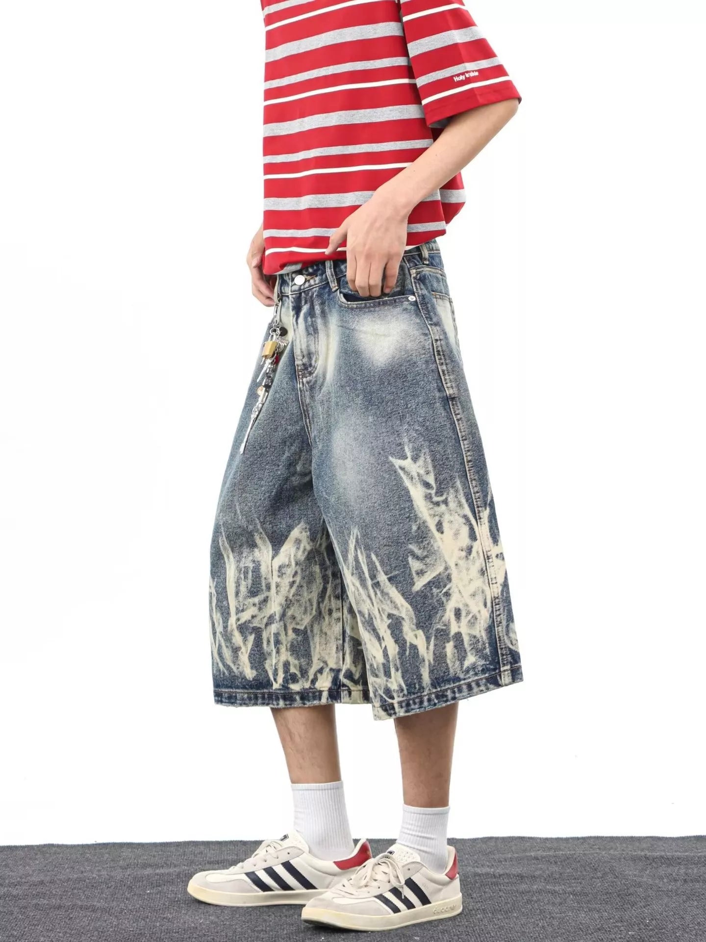 Men's Full Size Wide-Leg Denim Shorts Plus Size - cas7m