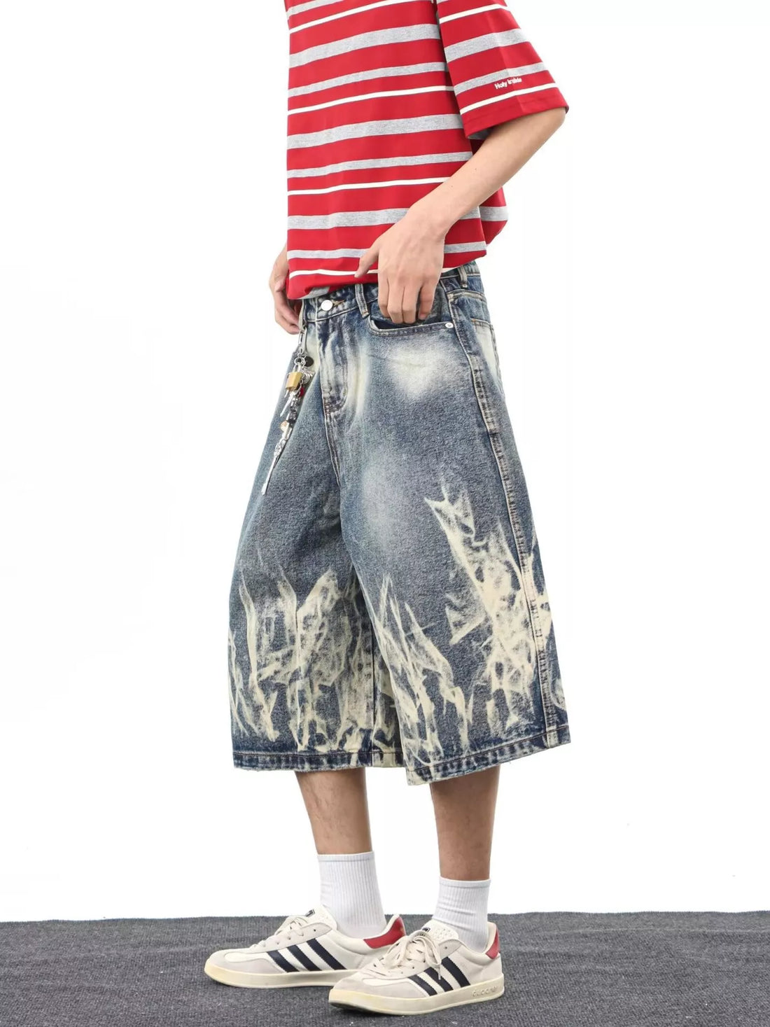 Men's Full Size Wide-Leg Denim Shorts Plus Size - cas7m