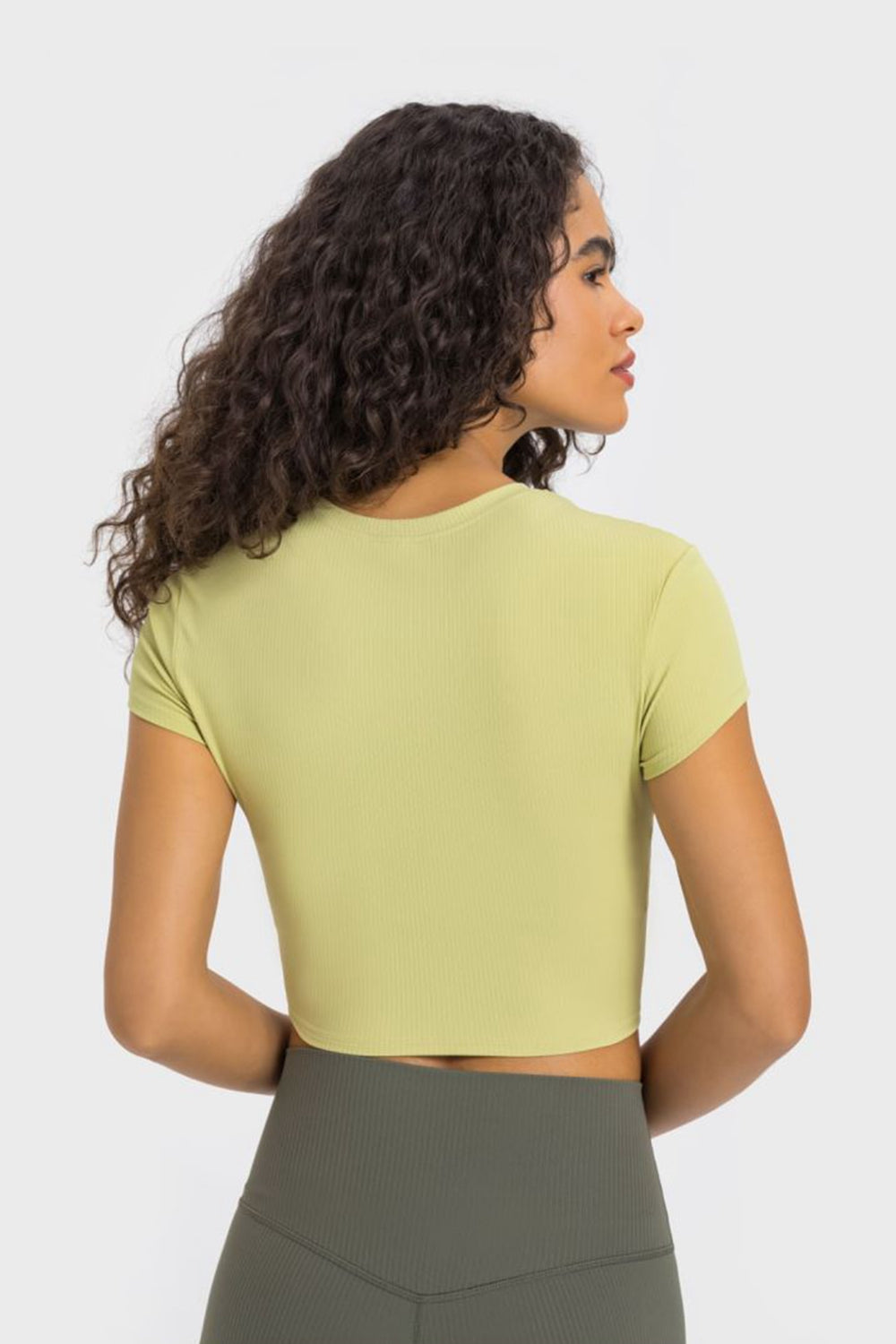 Soft Flex Cropped Yoga Top - Stretchy Solid Short Sleeve - cas7m