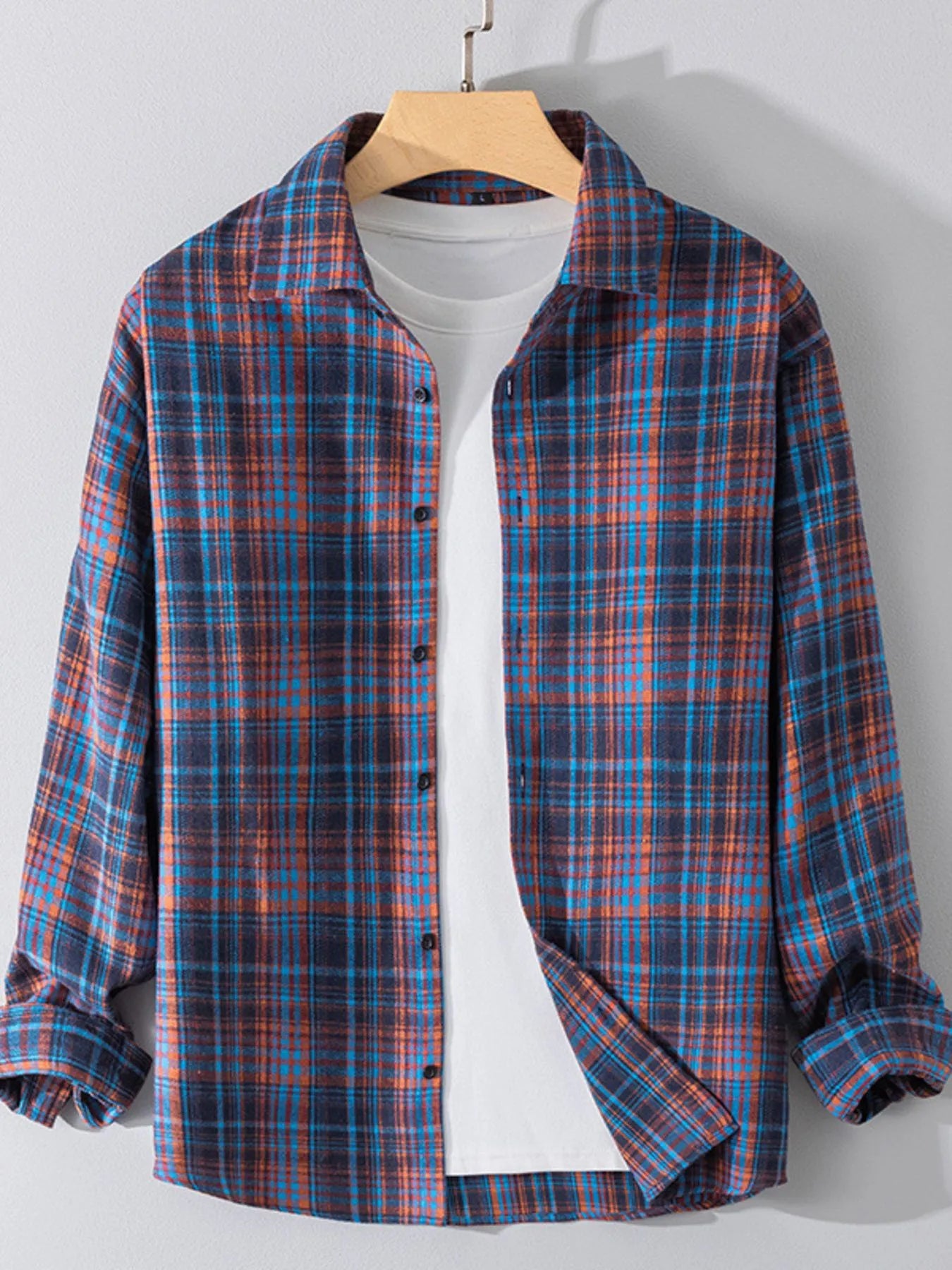 Men's Plus Size Button Up Long Sleeve Shirt - cas7m