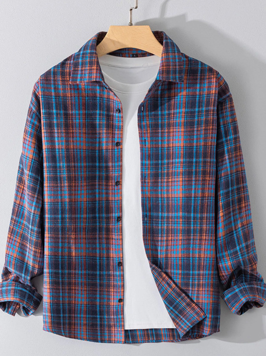 Men's Plus Size Button Up Long Sleeve Shirt - cas7m