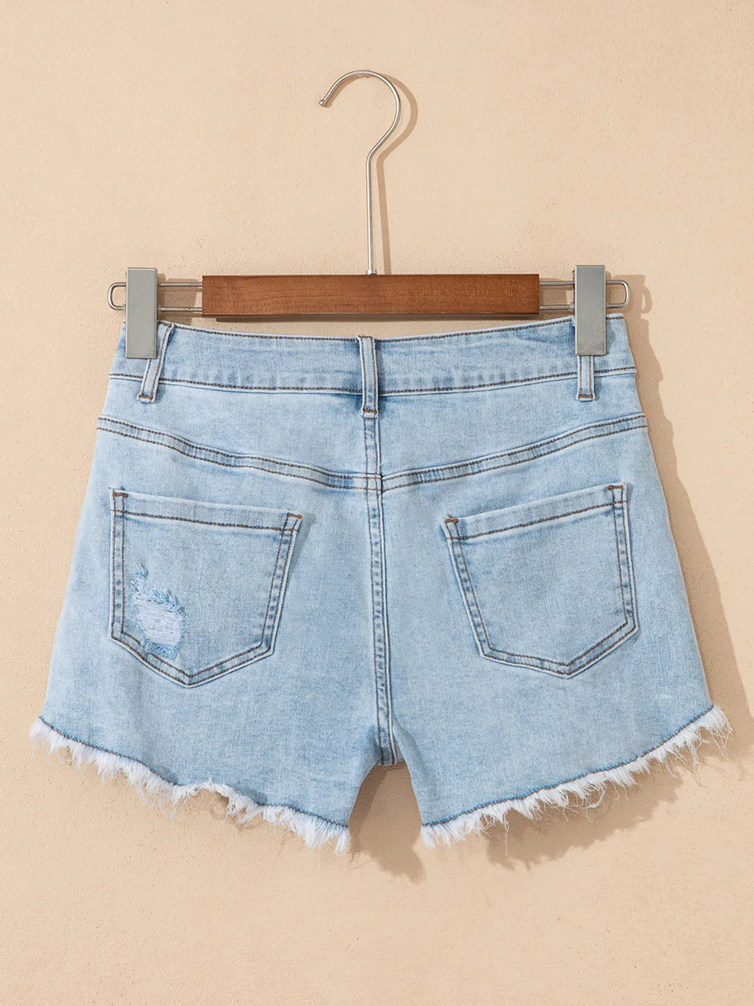 High Rise Distressed Raw Hem Denim Shorts - cas7m