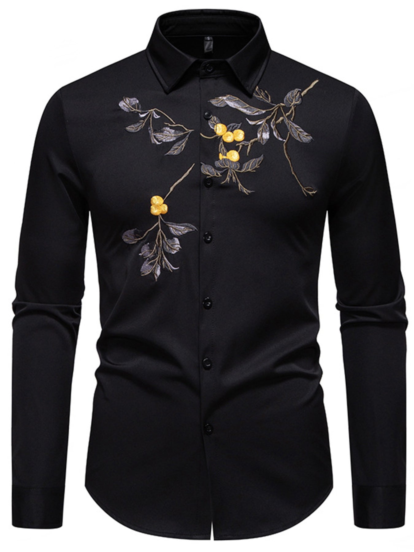 Men's Embroidered Floral Long Sleeve Shirt - cas7m