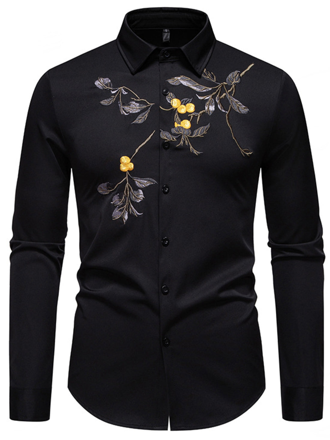Men's Embroidered Floral Long Sleeve Shirt - cas7m