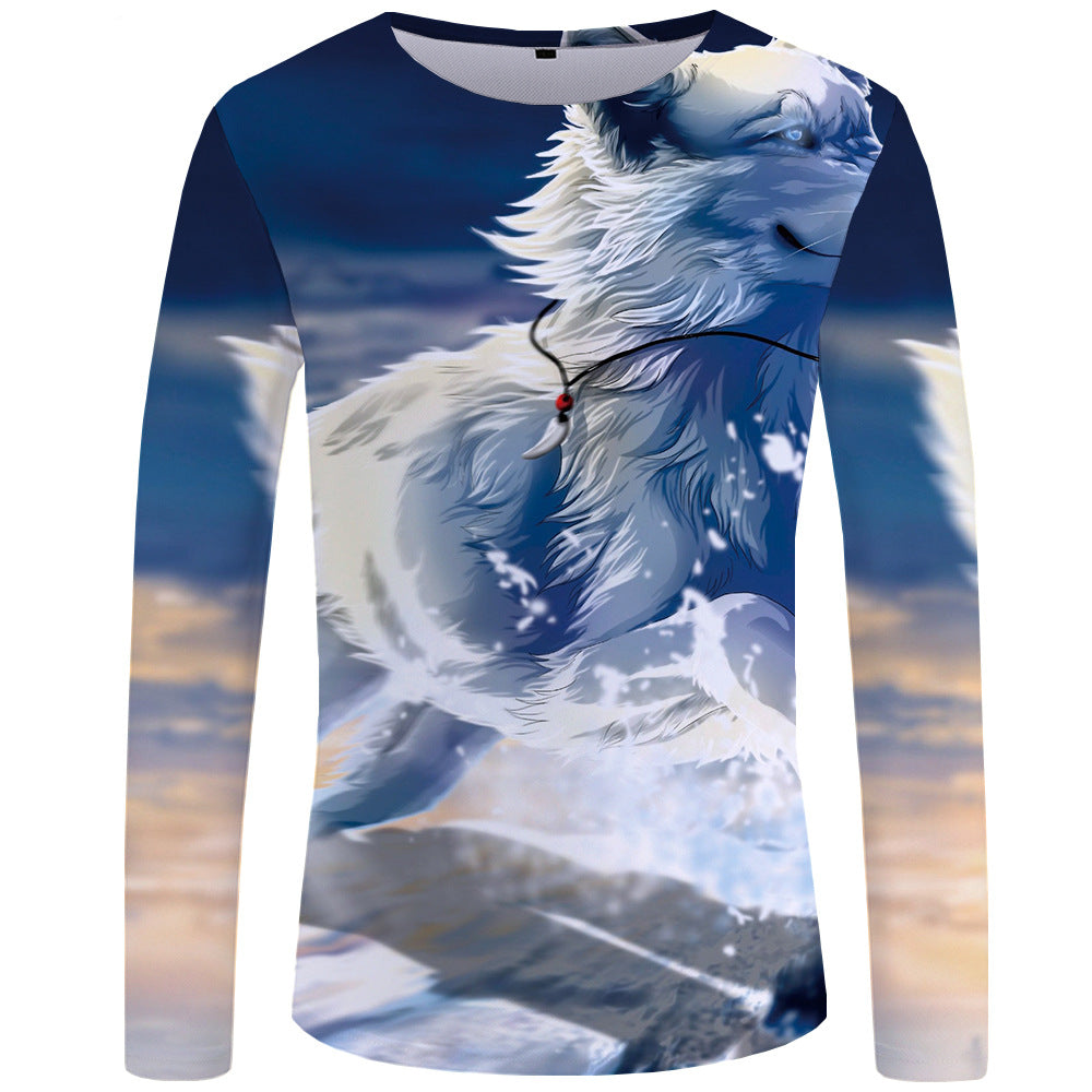 3d printed wolf series long sleeve T-shirt men - cas7m