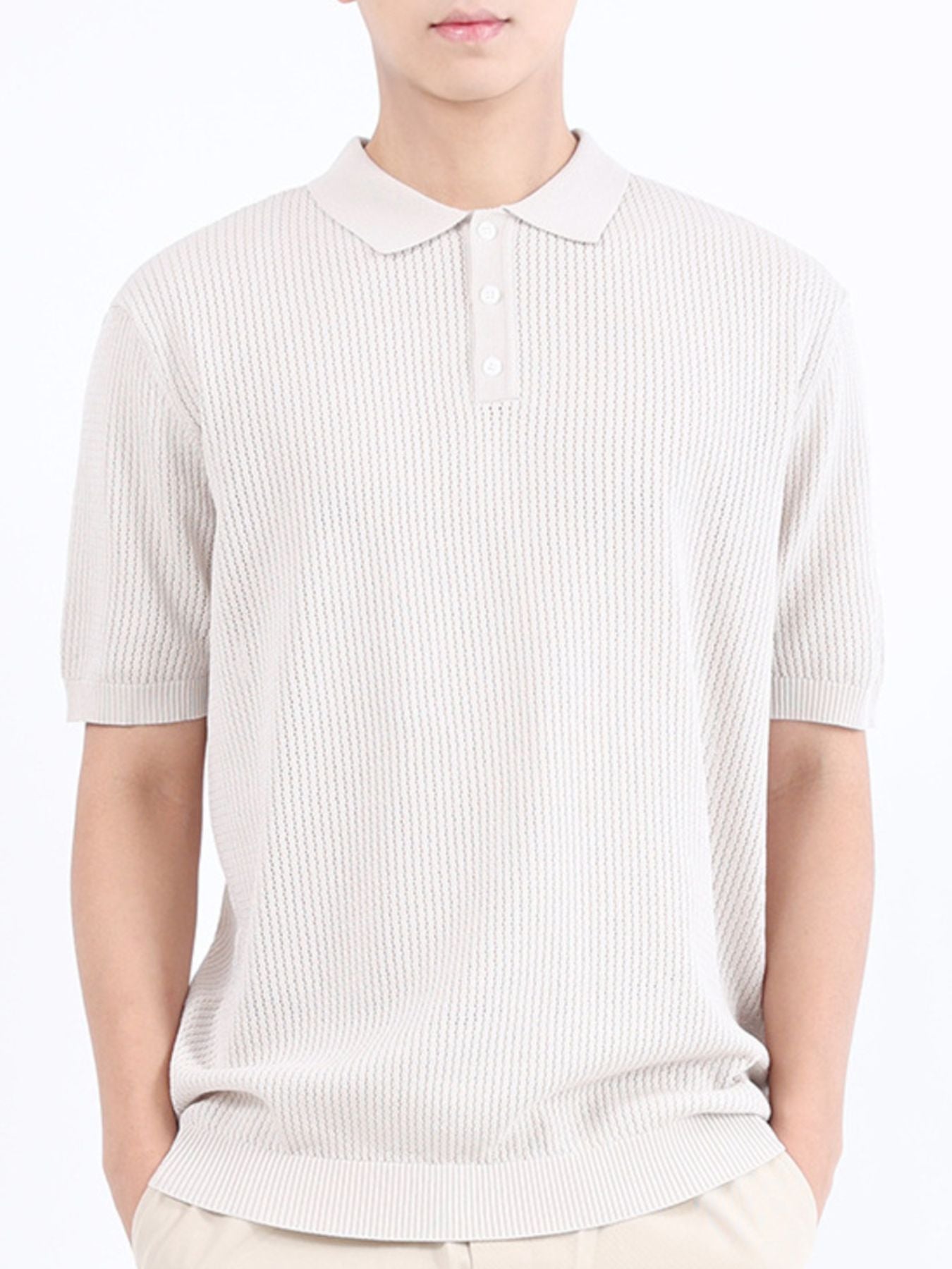 Men's Plus Size Textured Knit Short Sleeve Polo Shirt - cas7m