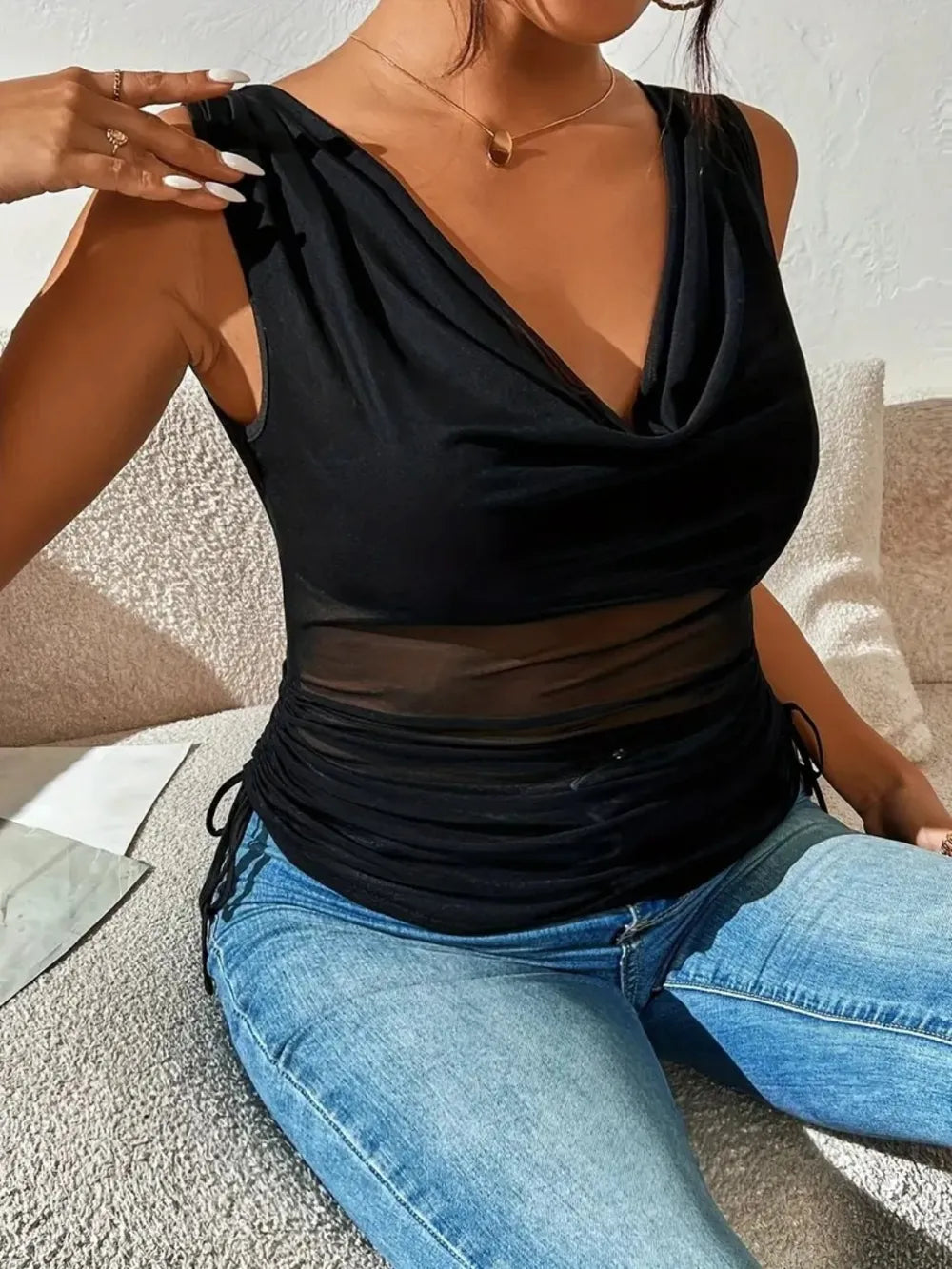 Side Drawstring Ruched Tank - cas7m