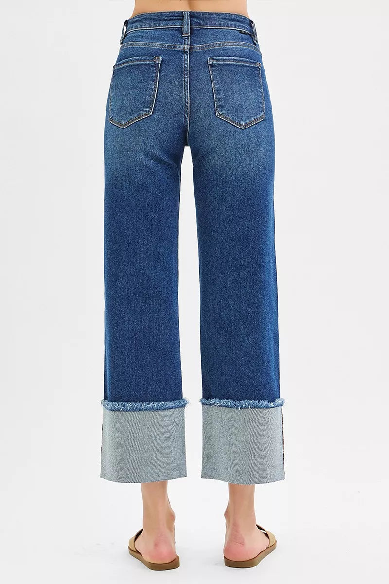 RISEN Full Size Mid Rise Crop Wide Wide Cuffed Jeans Plus Size - cas7m