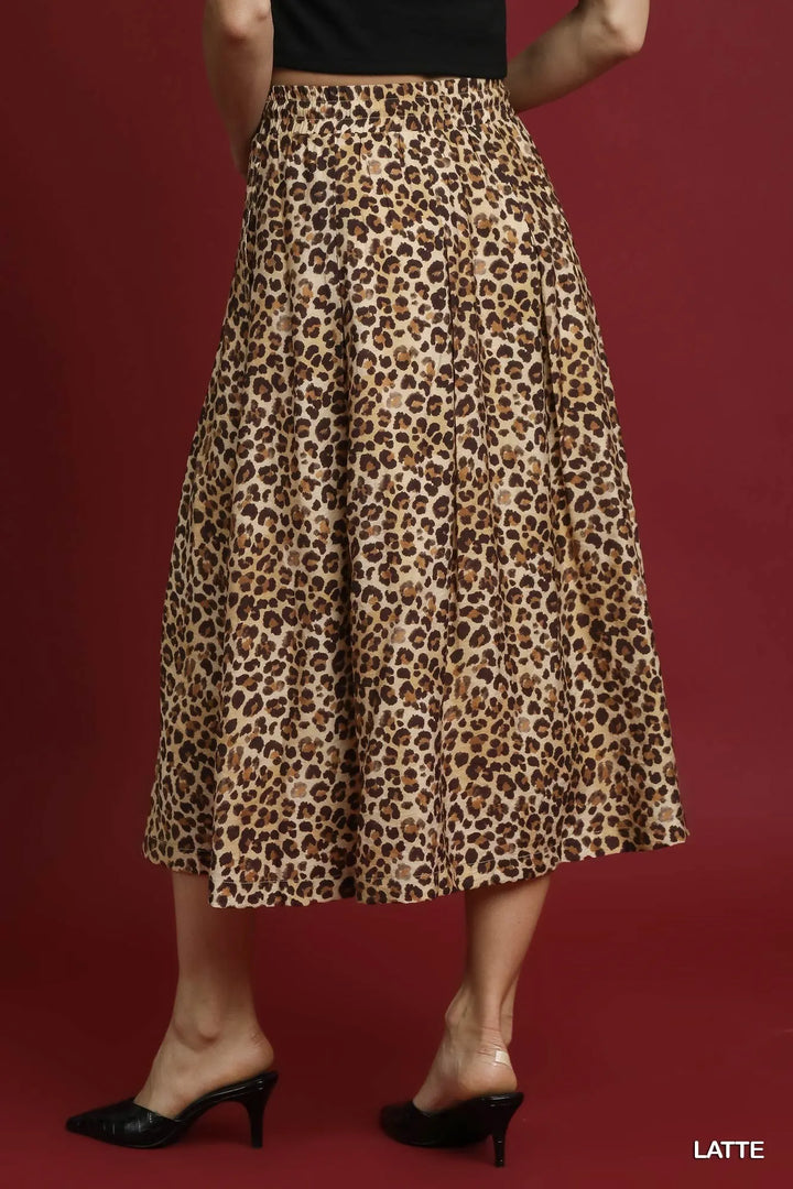 Umgee Drawstring Leopard Midi Skirt - cas7m