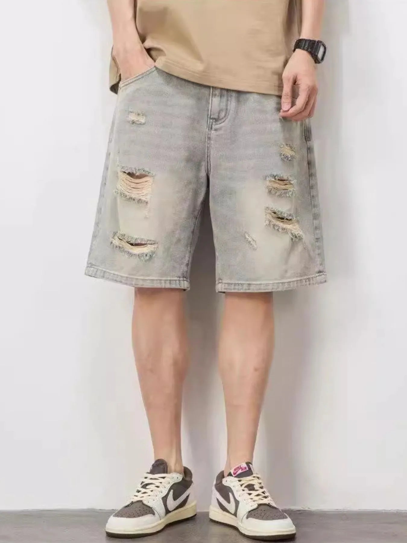 Men's Full Size Distressed Denim Shorts Plus Size - cas7m