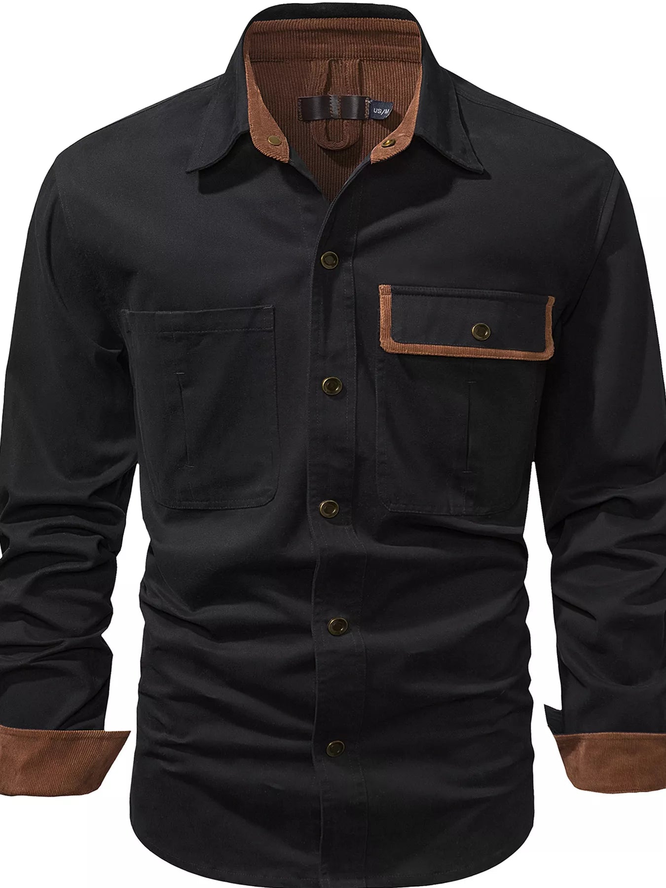 Men's Casual Long Sleeve Button-Down Shirt with Pockets - cas7m