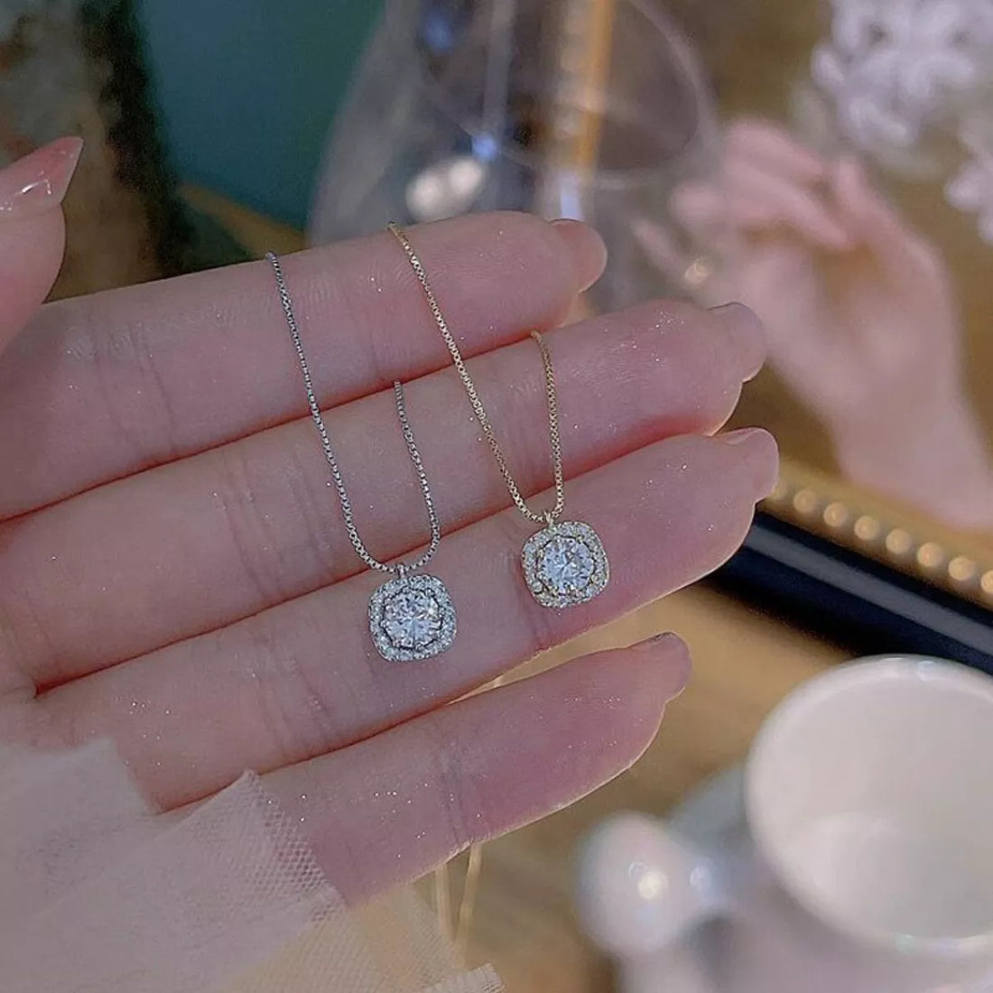 925 Sterling Silver Zircon Pendant Necklace - cas7m