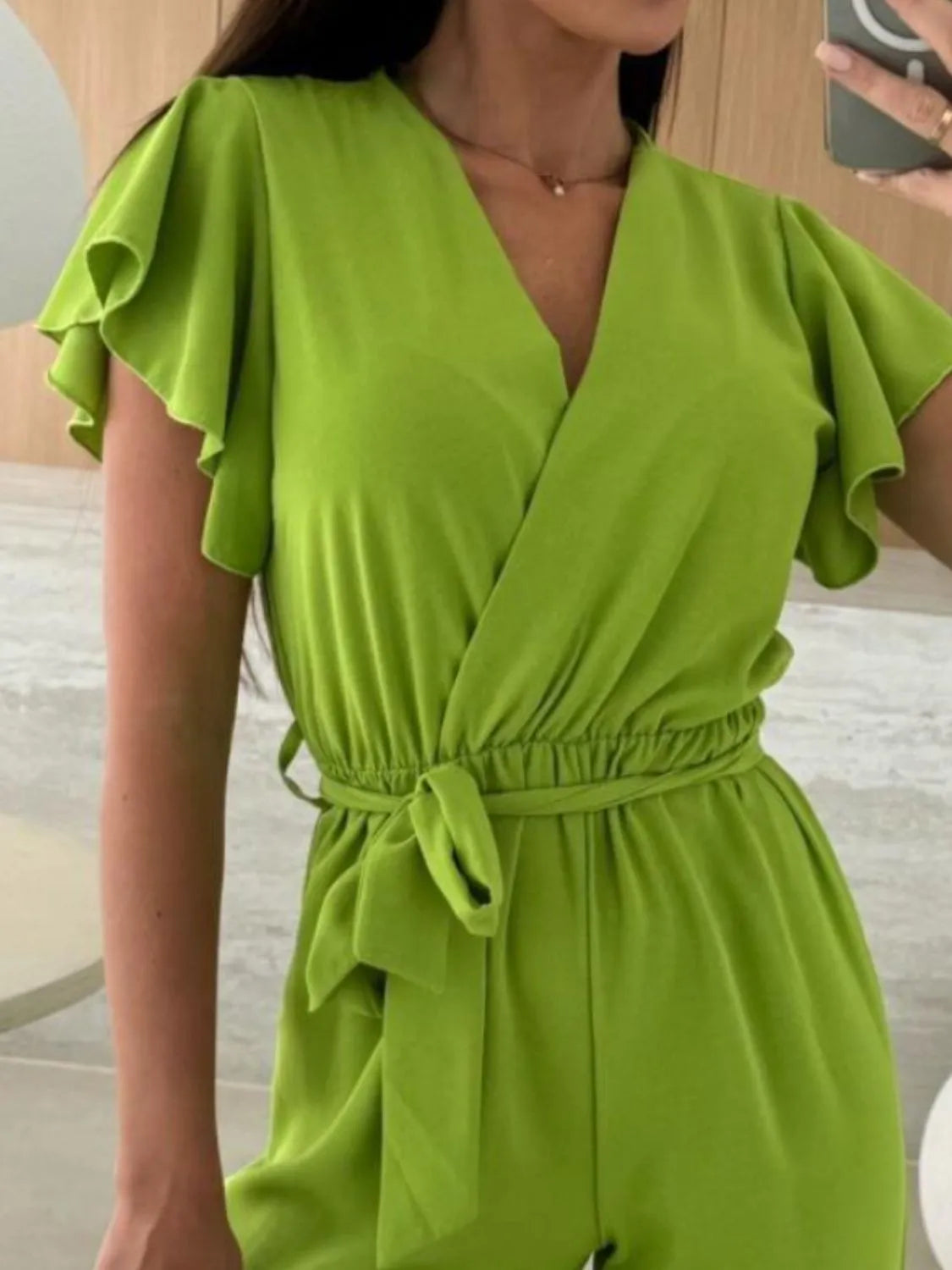 Tied Ruffled Wide Leg Jumpsuit - cas7m