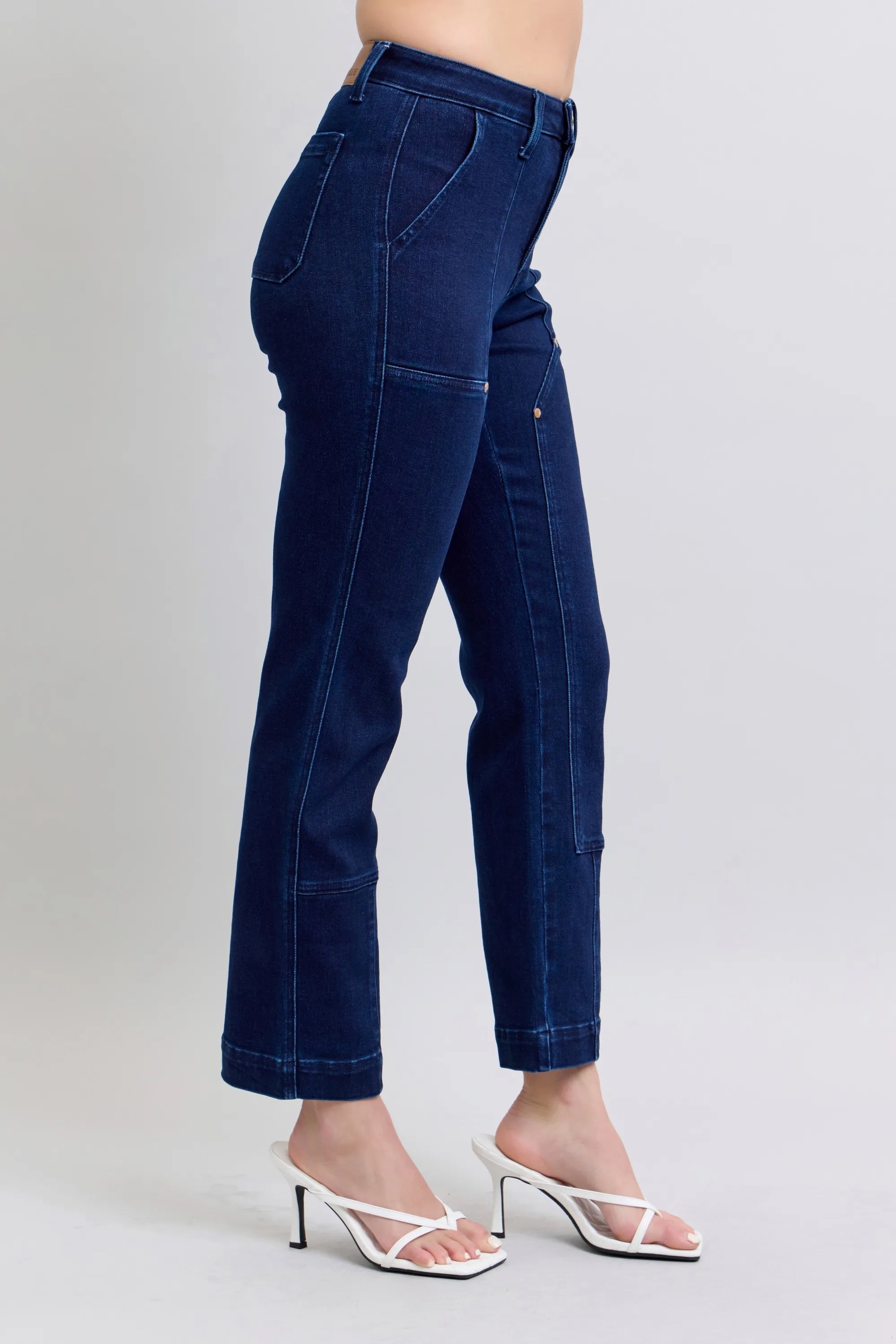Judy Blue Full Size Hw Work Wear Knee Patch Straight Jeans Plus Size - cas7m
