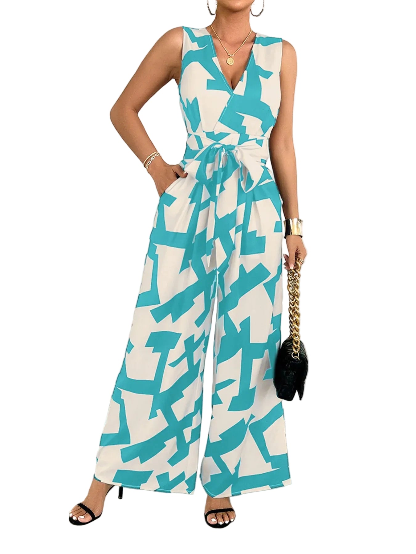 Printed Wide Leg Jumpsuit - cas7m