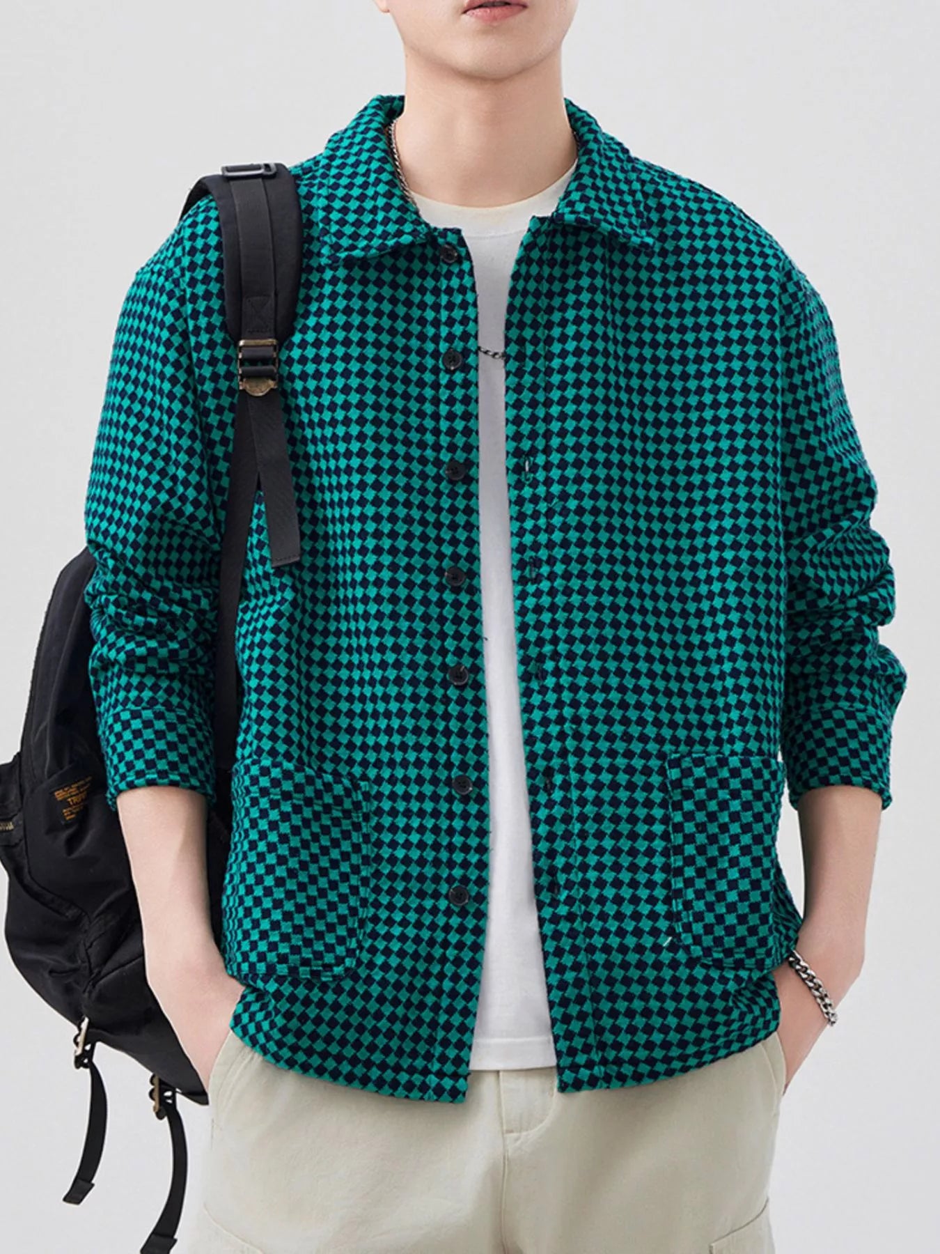 Men's Plus Size Button Up Long Sleeve Shirt - cas7m