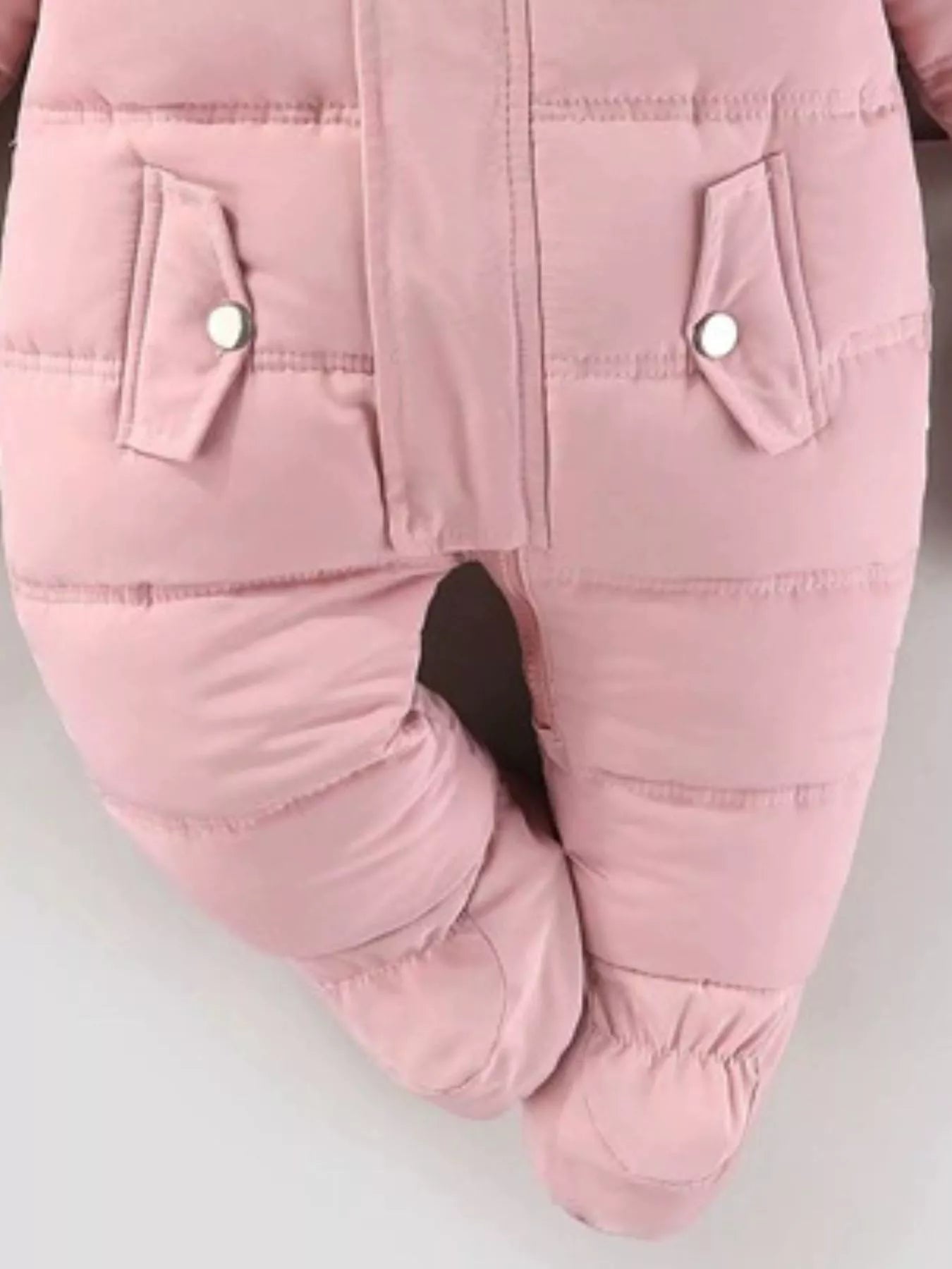 Children's Warm Padded One-Piece Snowsuit with Fur Hood - cas7m