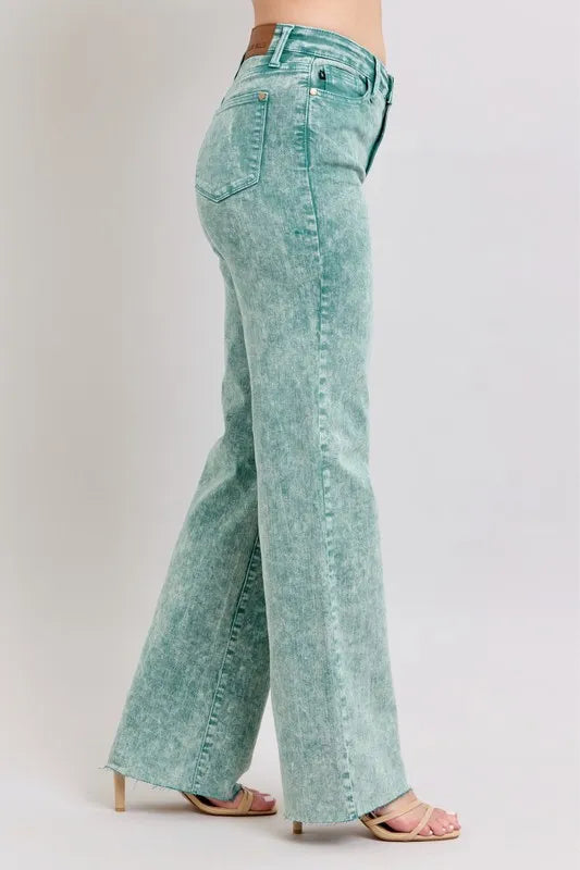 Judy Blue Full Size High Waist Garment Dyed Raw Hem Dad Jean Plus Size - cas7m