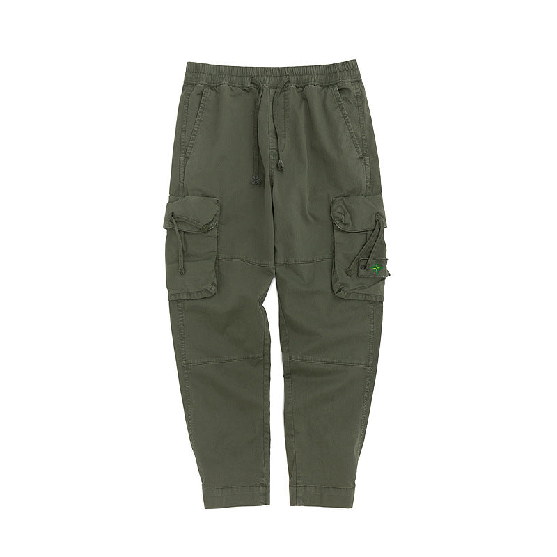 Men's Multi-Pocket Workwear Pants with Elastic Waist