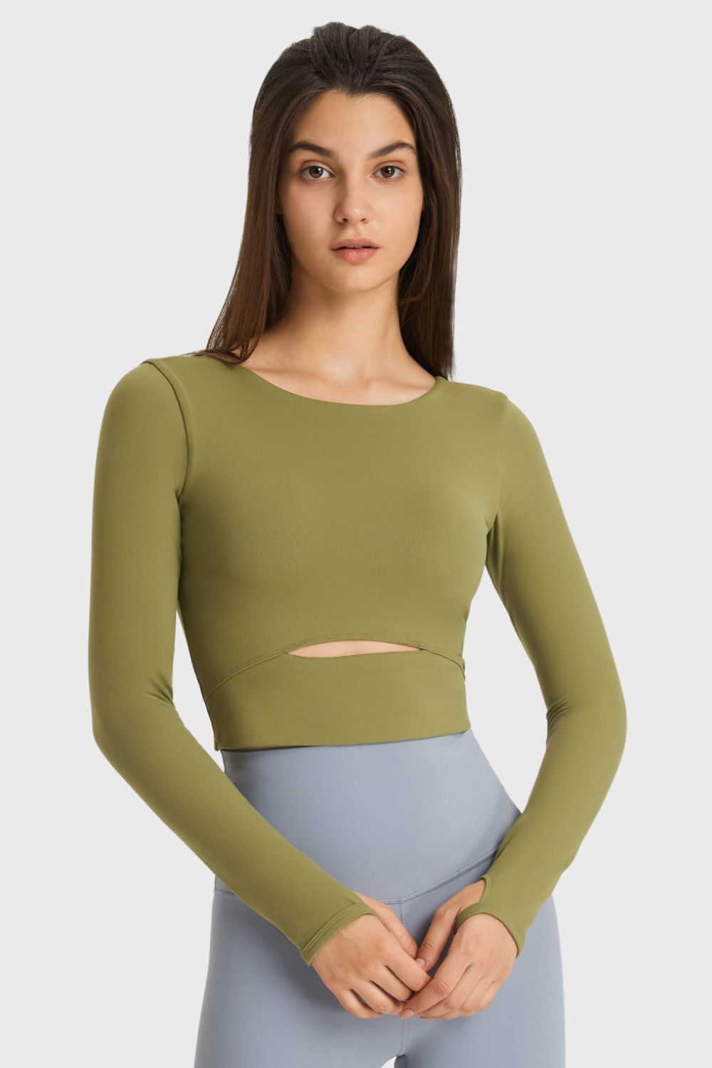 Millennia Cutout Long Sleeve Cropped Sports Top - cas7m