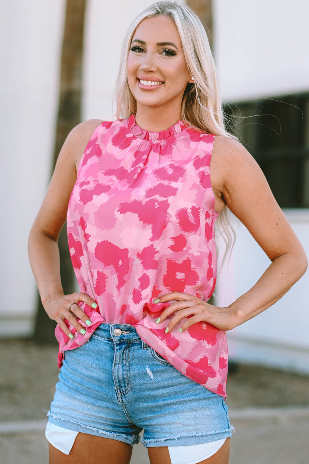 Printed Frill Trim Tank - cas7m